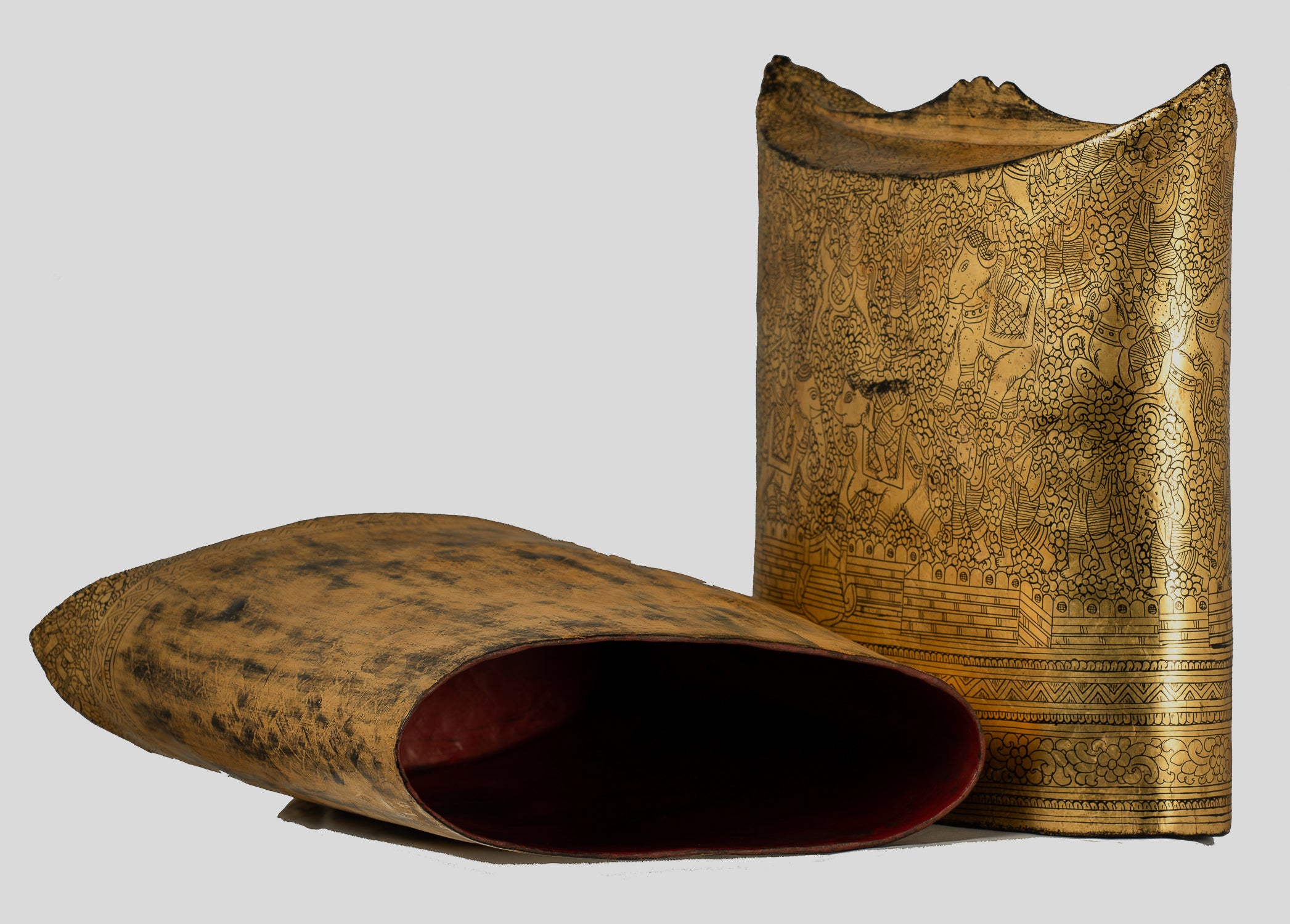 Antique du 19e siècle Birman Lacquerware Money Holder - 34 cm / 14 "de long