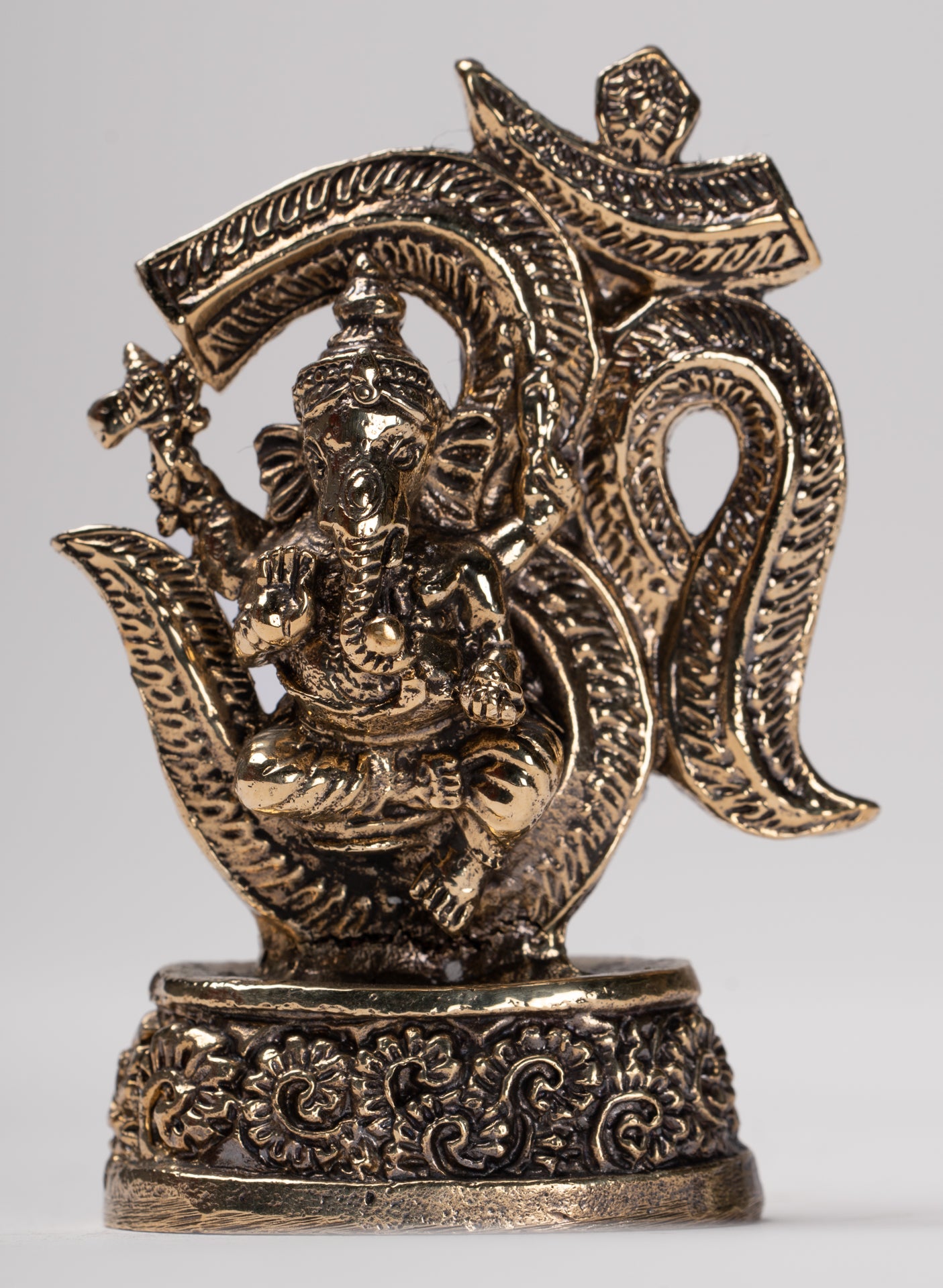 Ganesha Statue - Thailand Brass Seated Ganesh & Om Statue Amulet - 6.5cm(2.55")