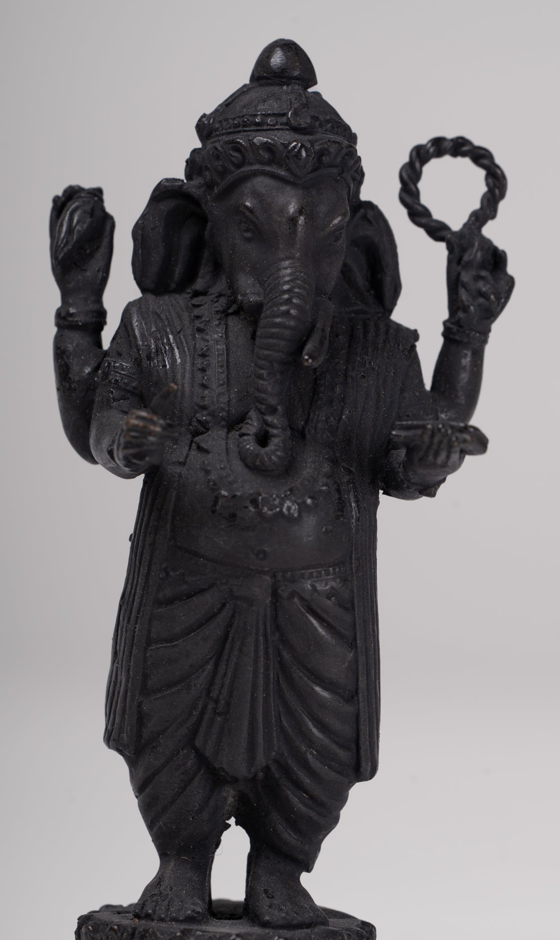 Ganesha Statue - Antique Thai Style Standing Black 4-Arm Ganesha Statue - 11.5cm/5"