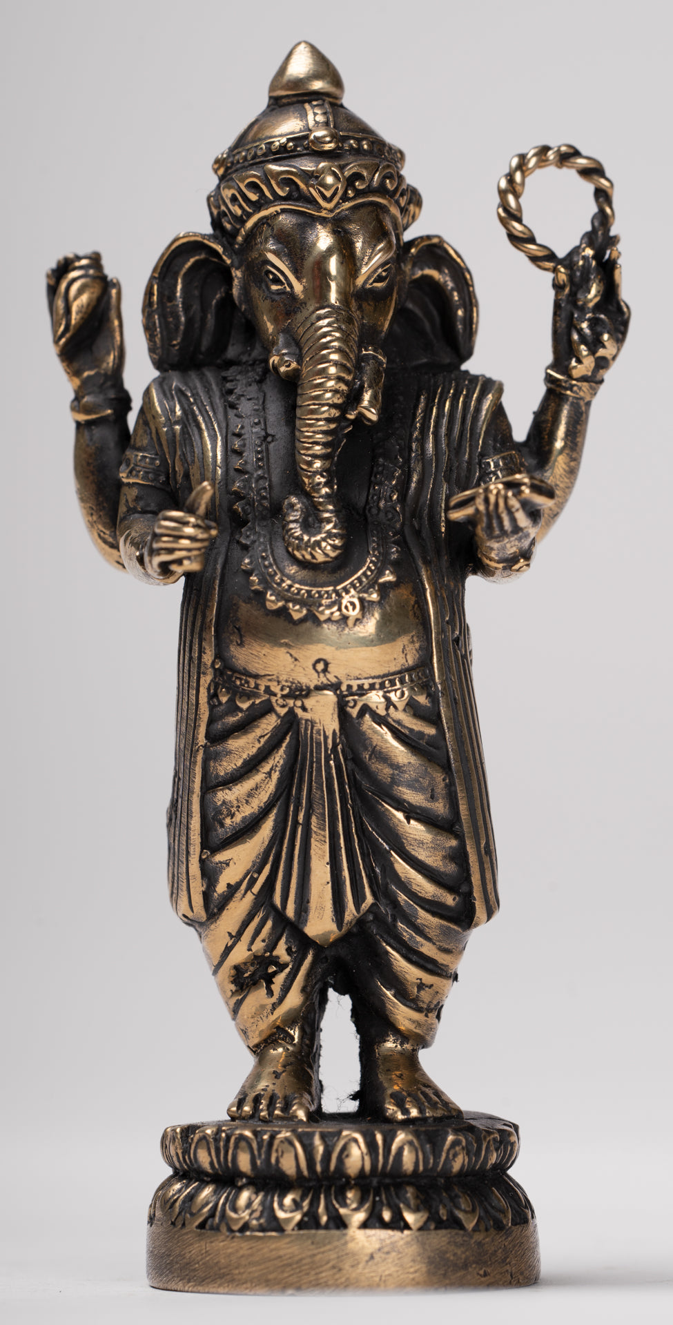 Ganesha Statue - Antique Thai Style Standing Black 4-Arm Ganesha Statue - 12cm/5"