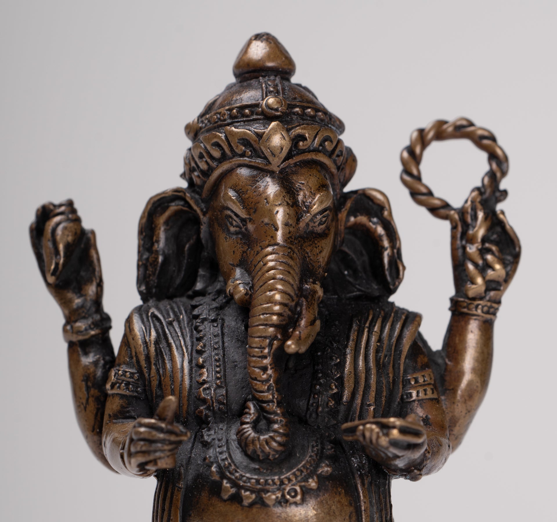 Ganesha Statue - Antique Thai Style Standing Black 4-Arm Ganesha Statue - 12cm/5"