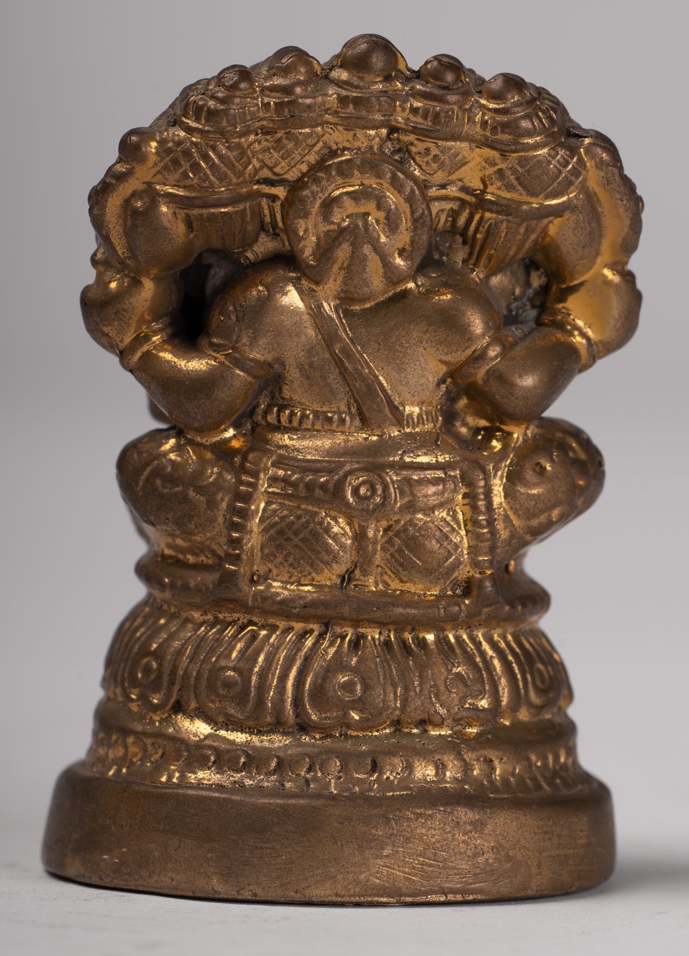 Ganesh - Antique Thai Style Brass Seated Gold Heramba Ganapati Statue - 8cm/3"