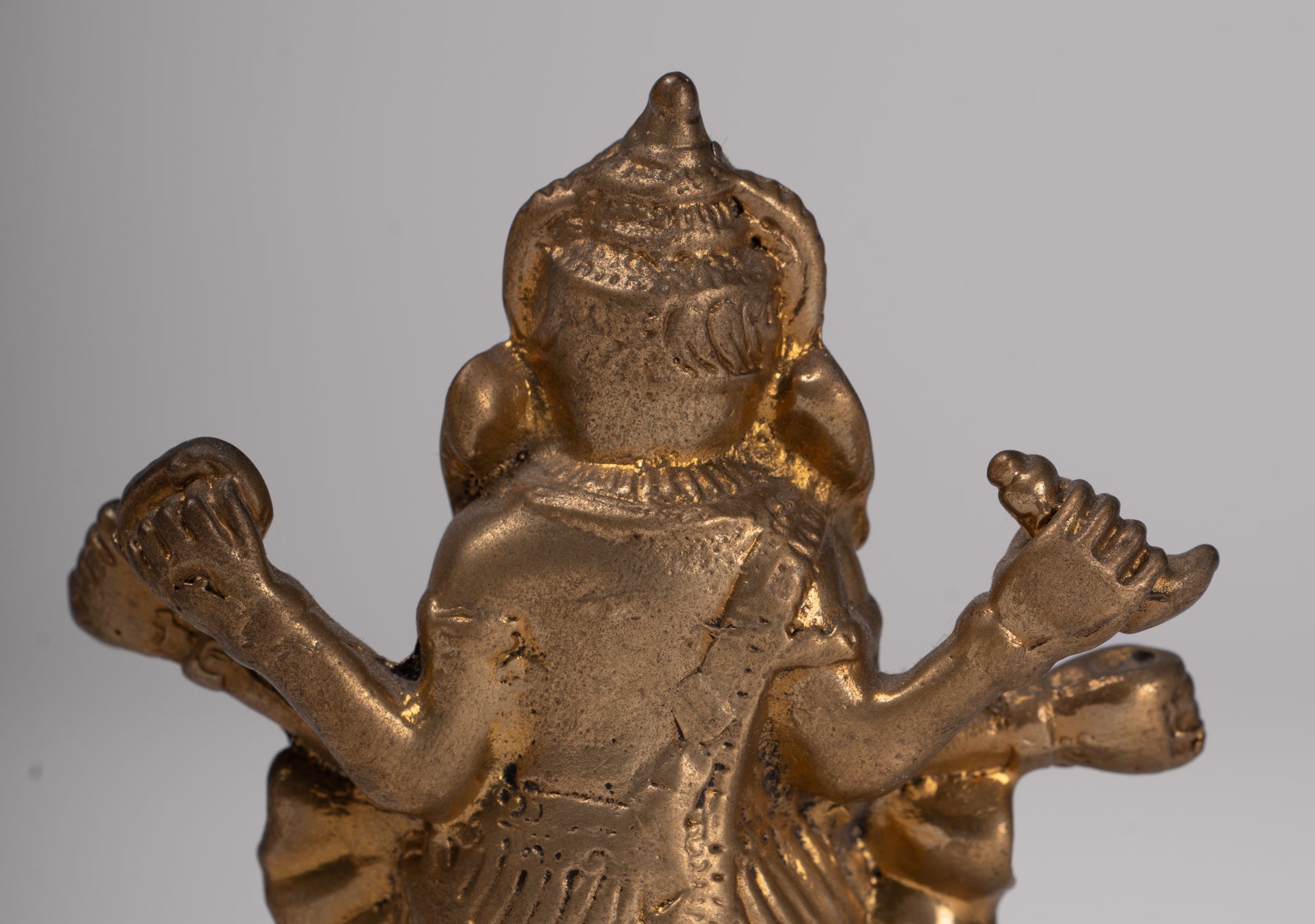 Ganesha Statue - Antique Thai Style Bronze Seated Gold Ganesha Statue - 8cm/3"
