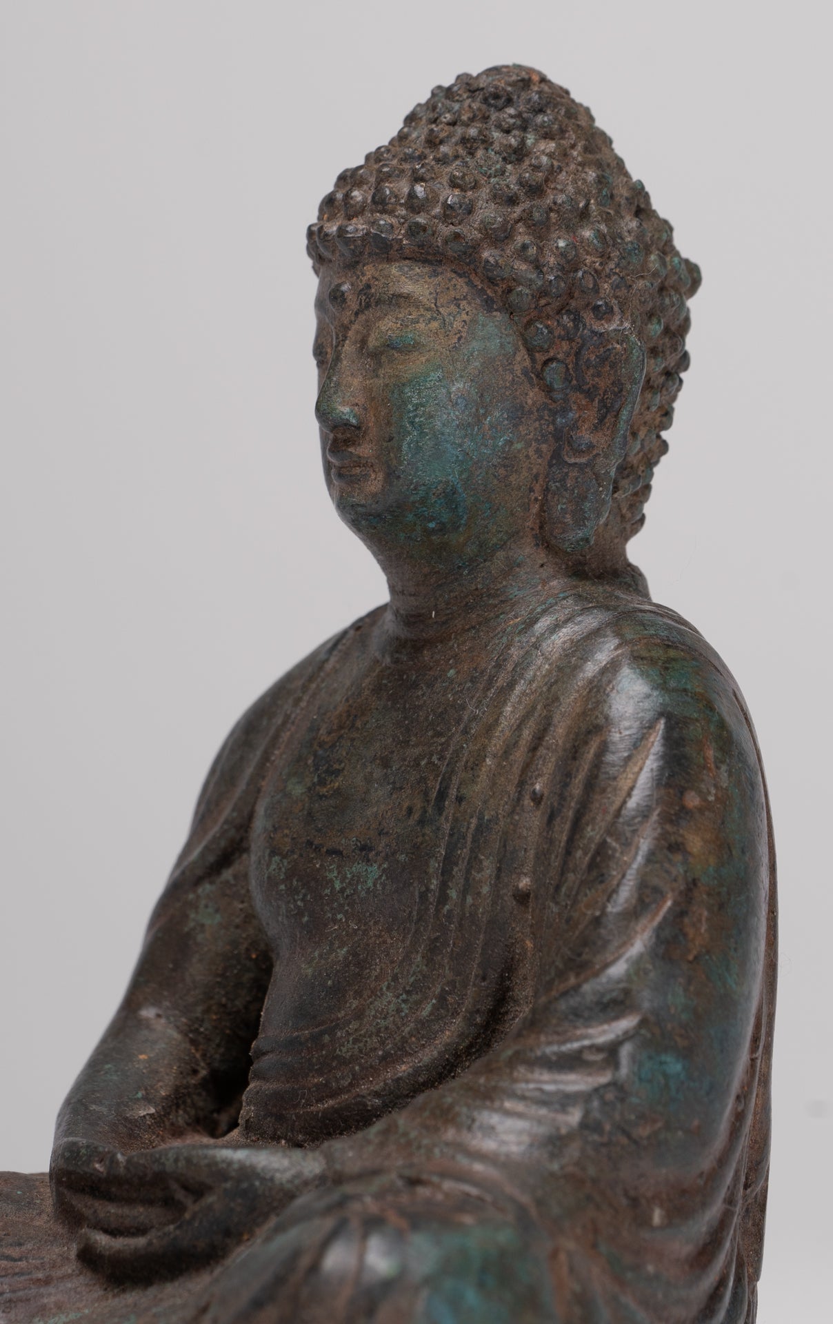 Buddha Statue - Antique Japanese Style Bronze Seated Amida Amitabha Meditation Buddha Statue - 10cm/4"