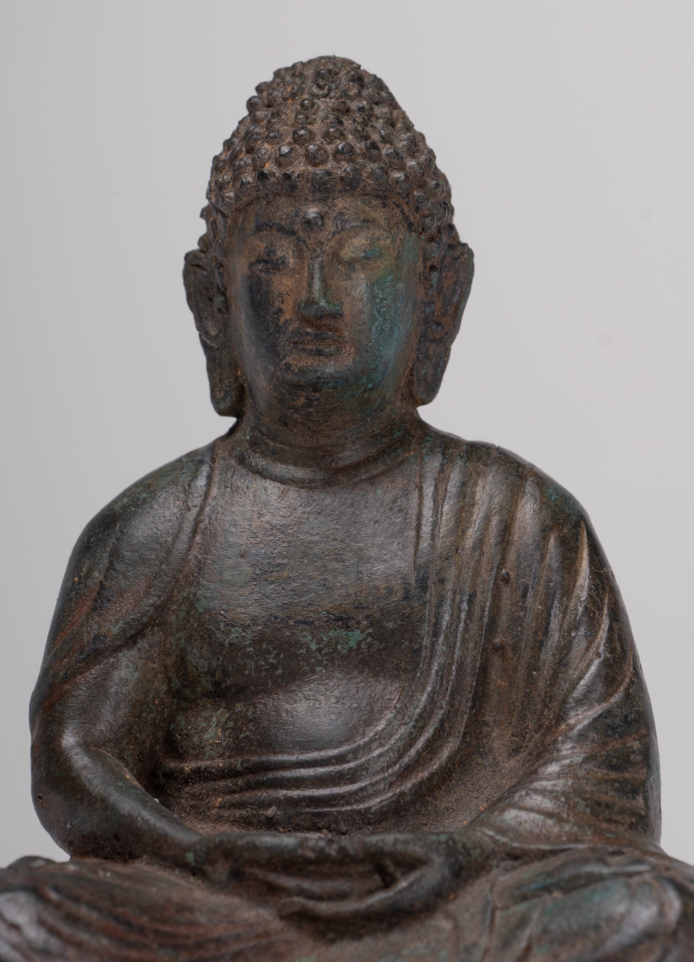 Buddha Statue - Antique Japanese Style Bronze Seated Amida Amitabha Meditation Buddha Statue - 10cm/4"
