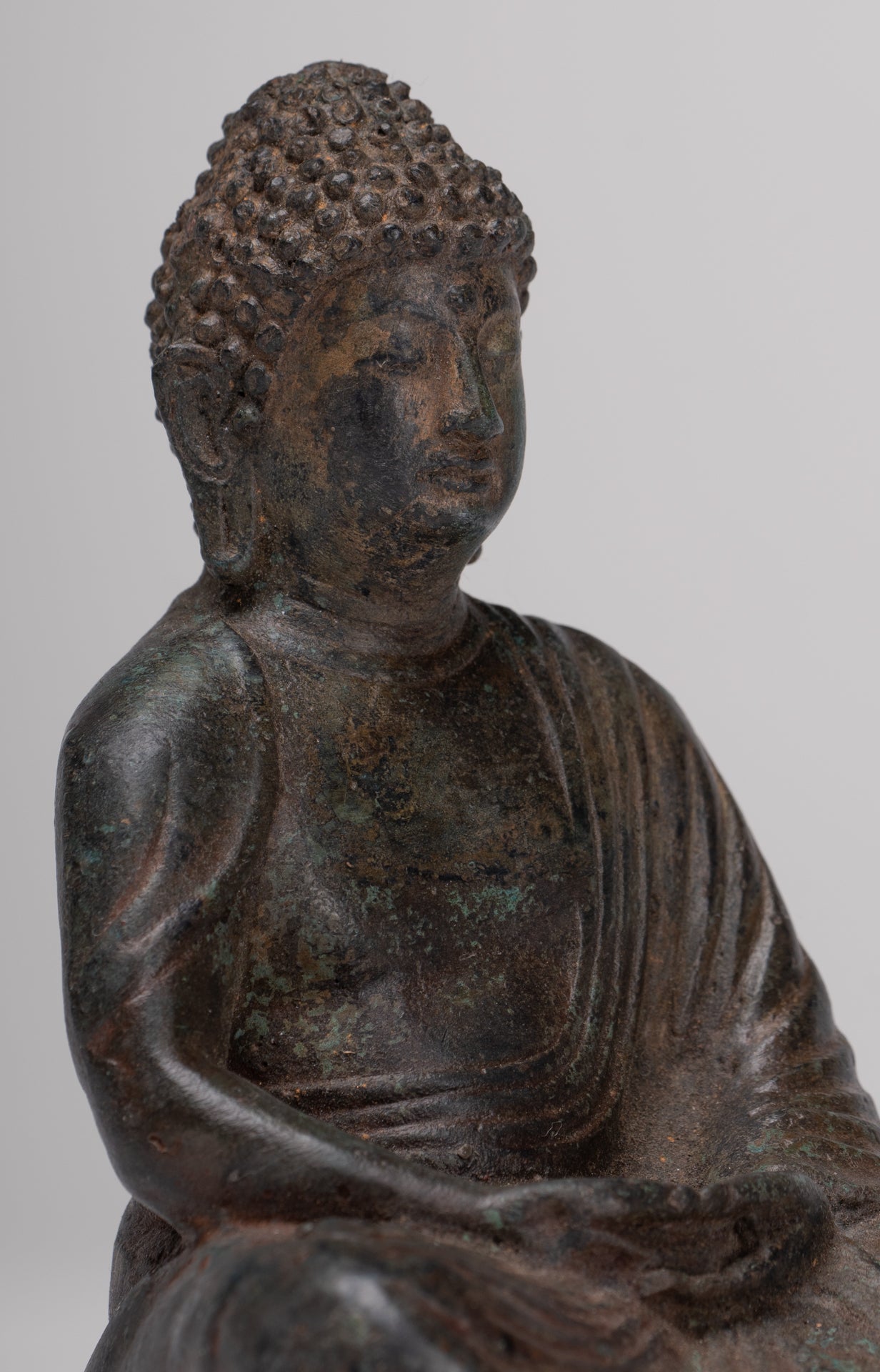 Buddha Statue - Antique Japanese Style Bronze Seated Amida Amitabha Meditation Buddha Statue - 10cm/4"