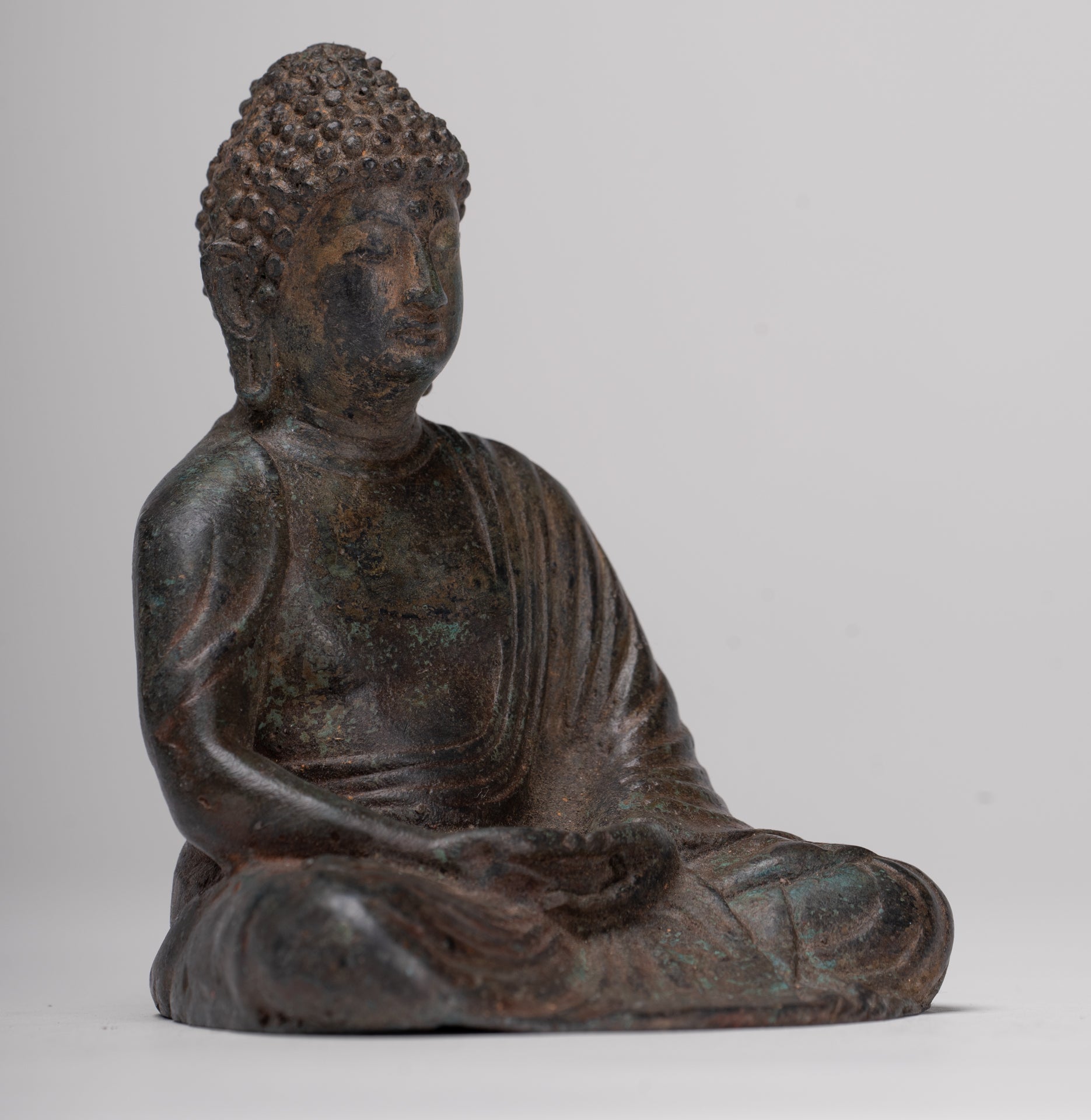 Buddha Statue - Antique Japanese Style Bronze Seated Amida Amitabha Meditation Buddha Statue - 10cm/4"