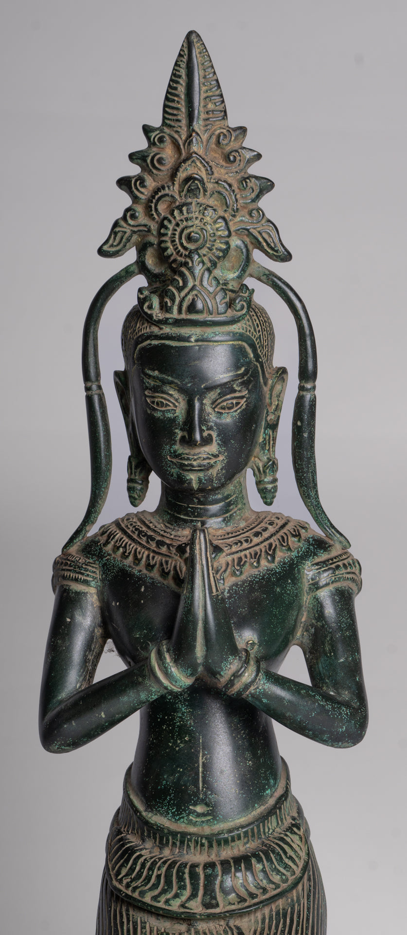 Apsara Statue - Antique Khmer Style Angkor Wat Bronze Adoration Apsara or Angel - 45cm/18"