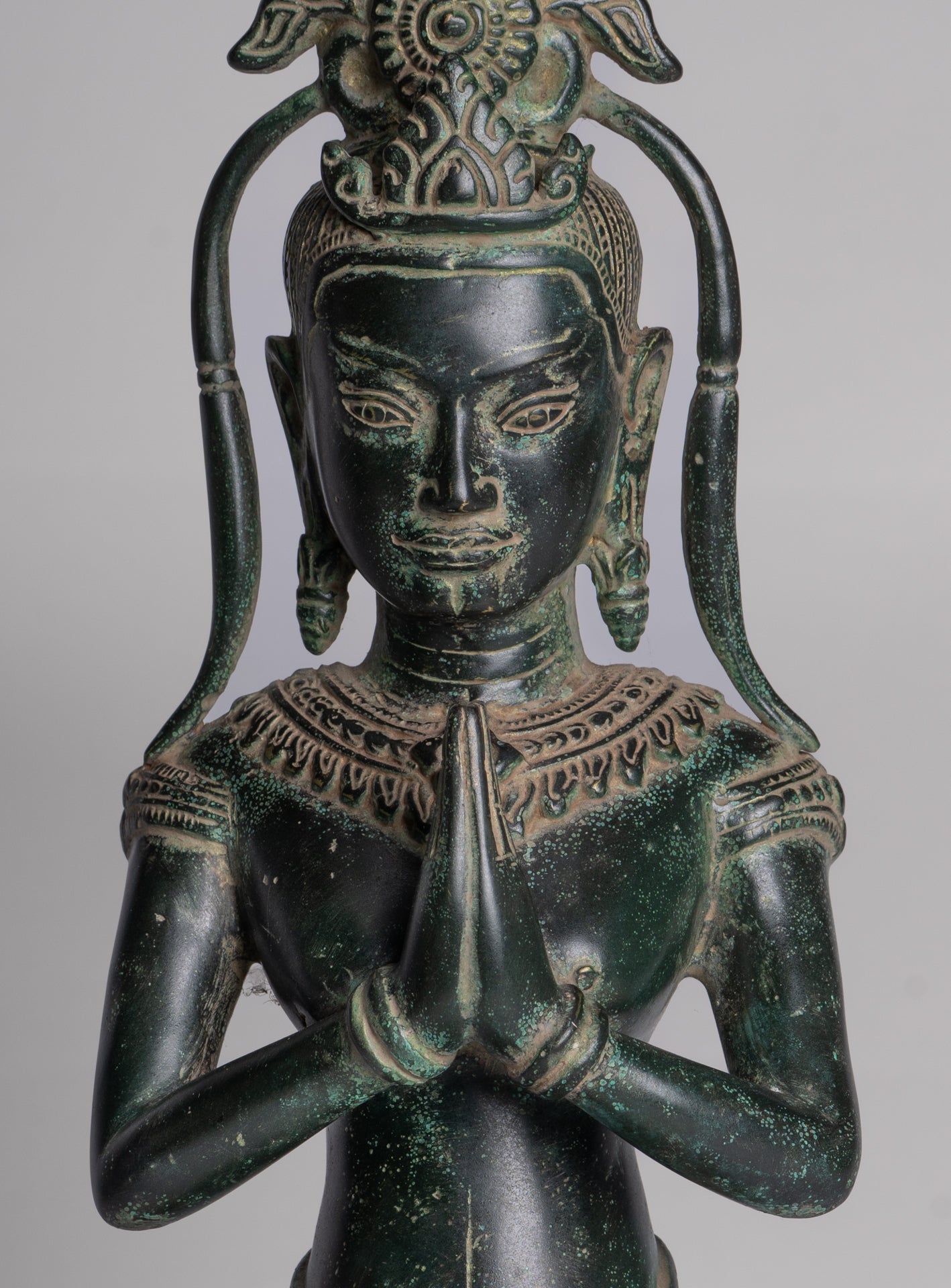 Apsara Statue - Antique Khmer Style Angkor Wat Bronze Adoration Apsara or Angel - 45cm/18"