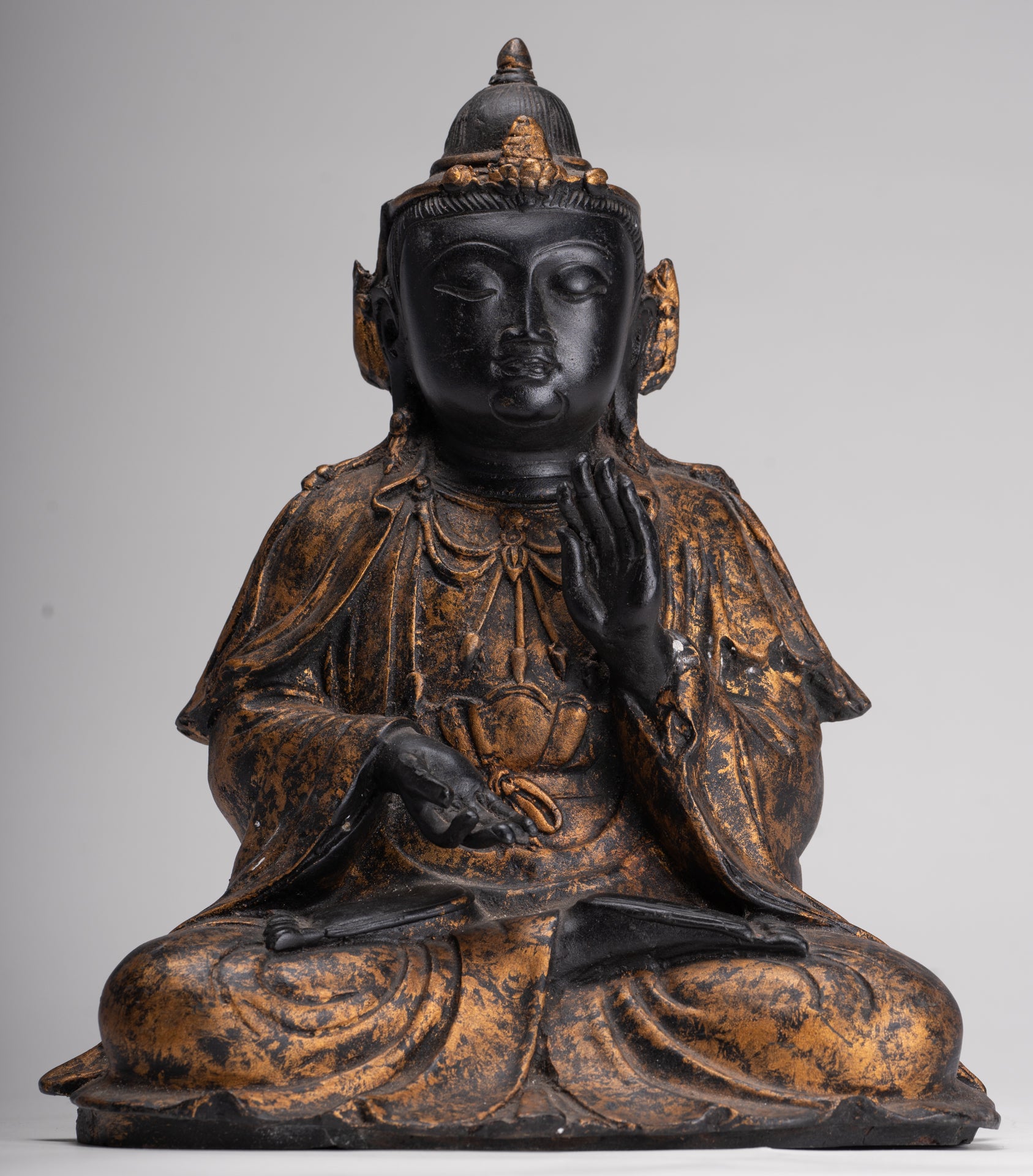 Antique Chinese Style Seated Dharmachakra Teaching Buddha Statue - 27cm/11"