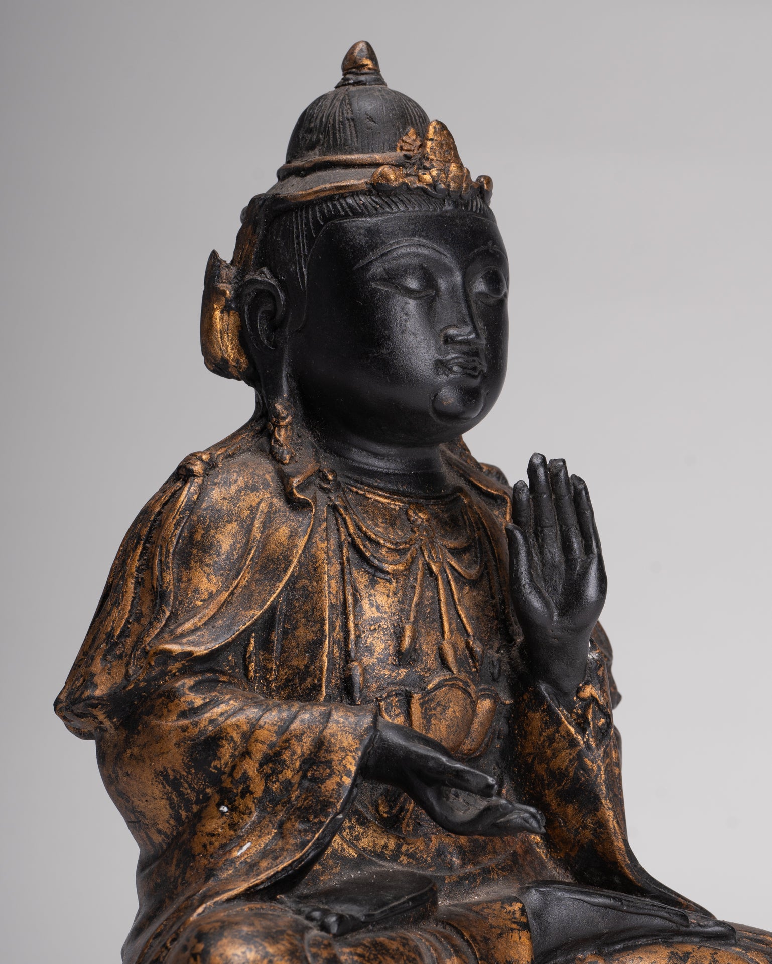 Antique Chinese Style Seated Dharmachakra Teaching Buddha Statue - 27cm/11"