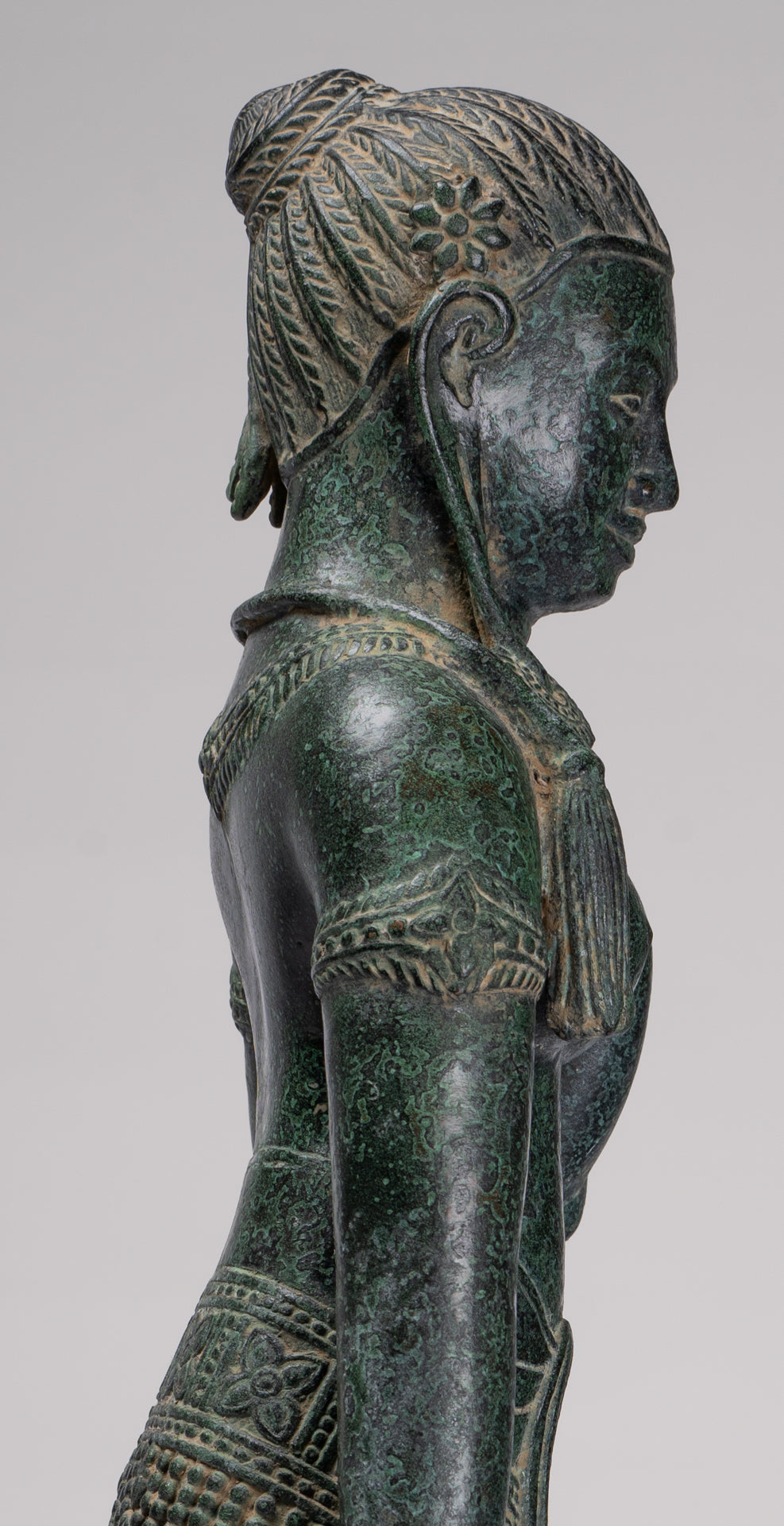 Antique Khmer Style Bronze Banteay Srei Style Standing Devatas - 69cm/28"