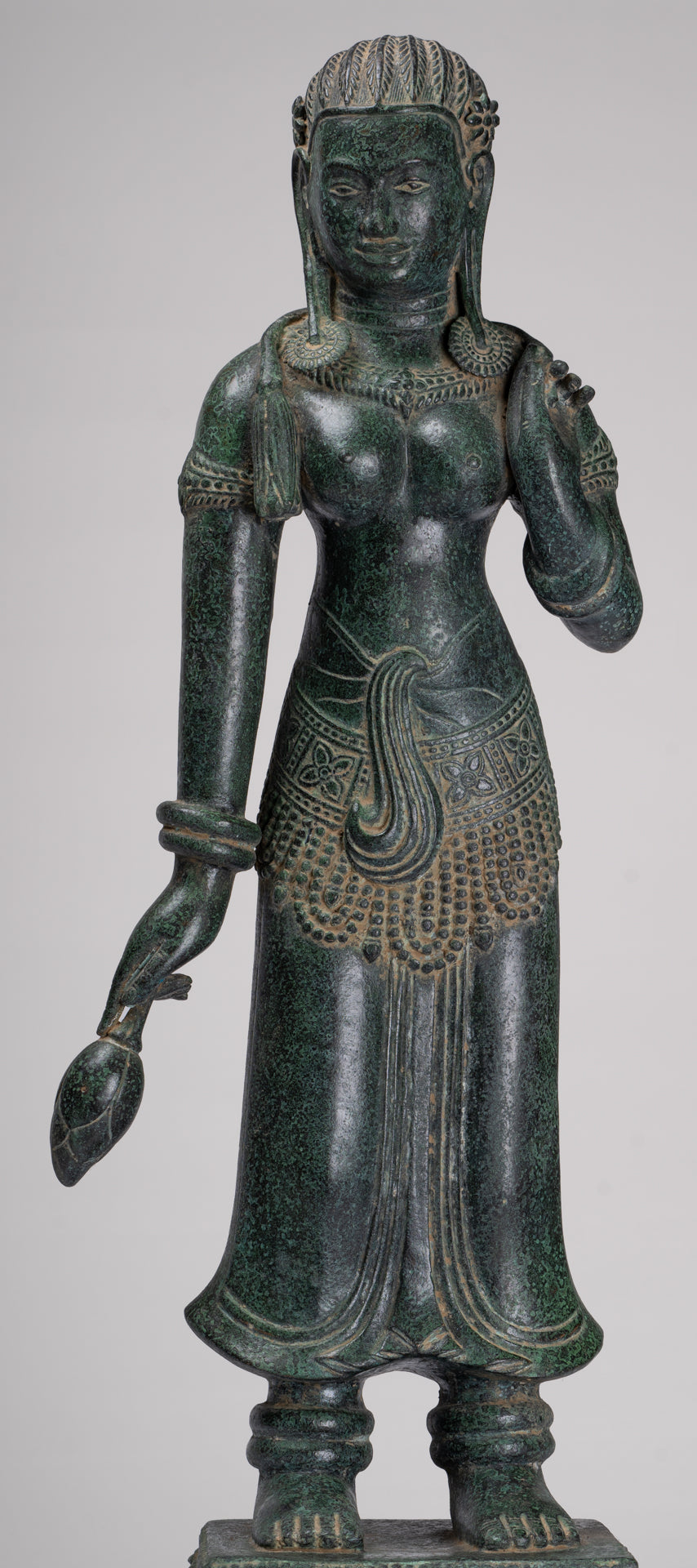 Antique Khmer Style Bronze Banteay Srei Style Standing Devatas - 69cm/28"