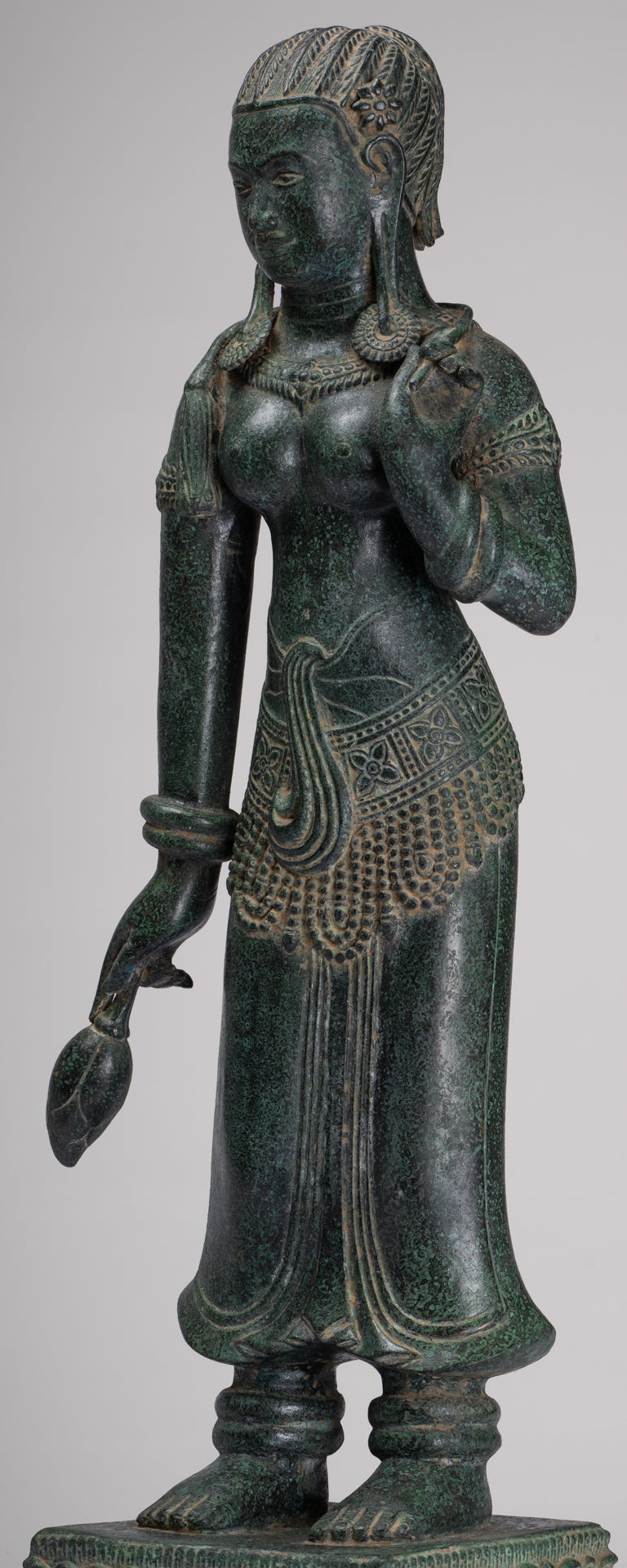 Antique Khmer Style Bronze Banteay Srei Style Standing Devatas - 69cm/28"