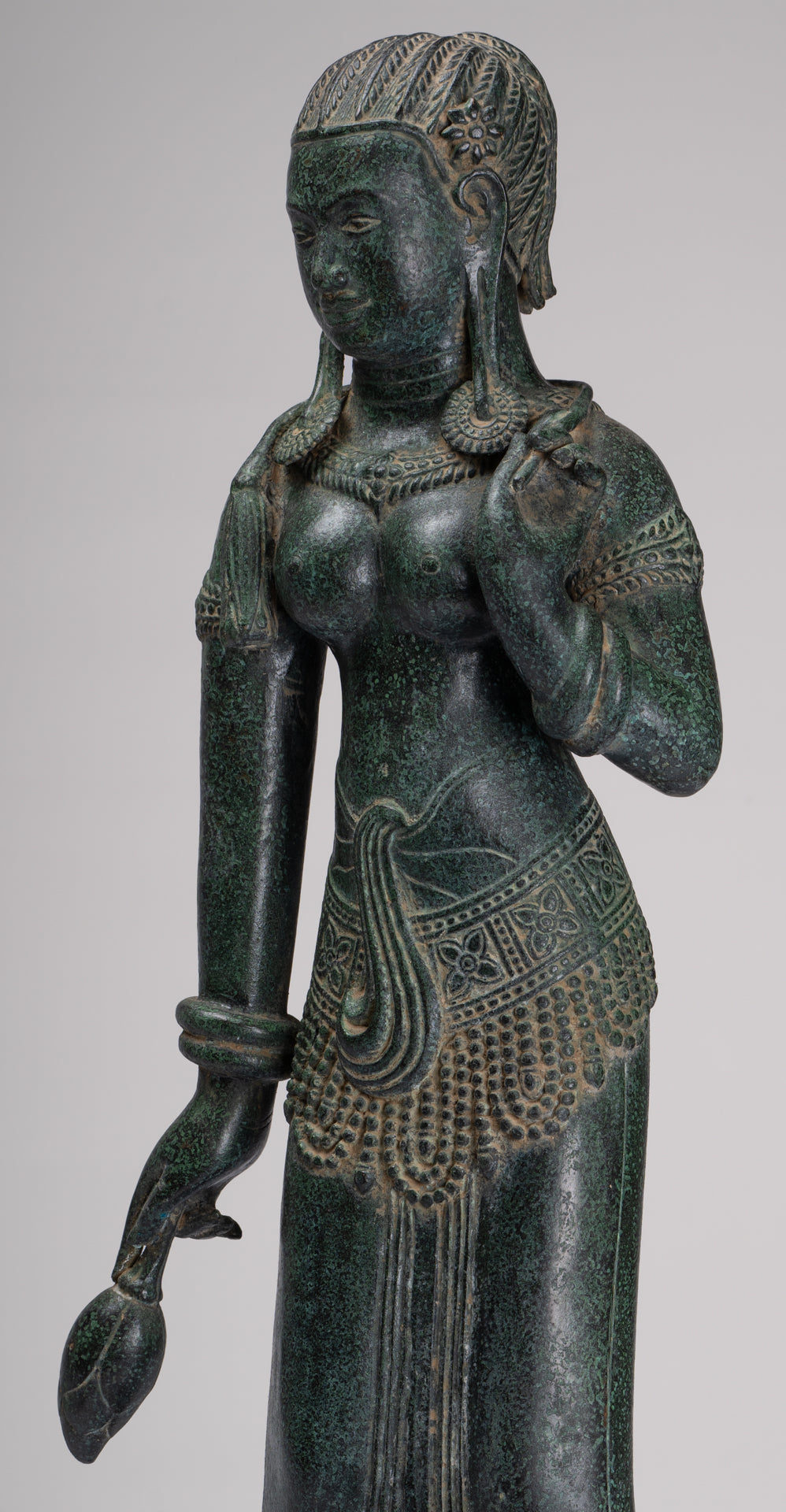 Antique Khmer Style Bronze Banteay Srei Style Standing Devatas - 69cm/28"