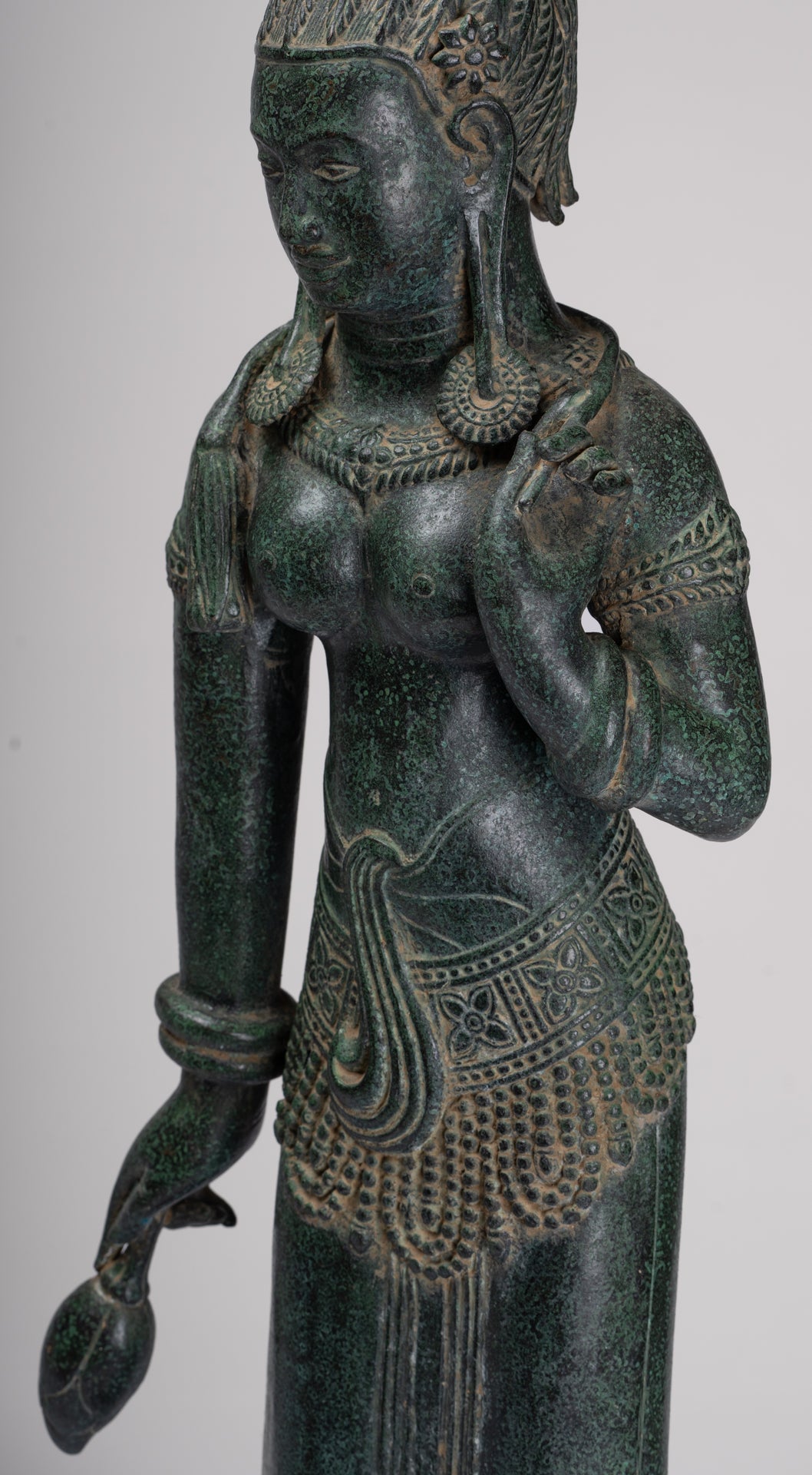 Antique Khmer Style Bronze Banteay Srei Style Standing Devatas - 69cm/28"