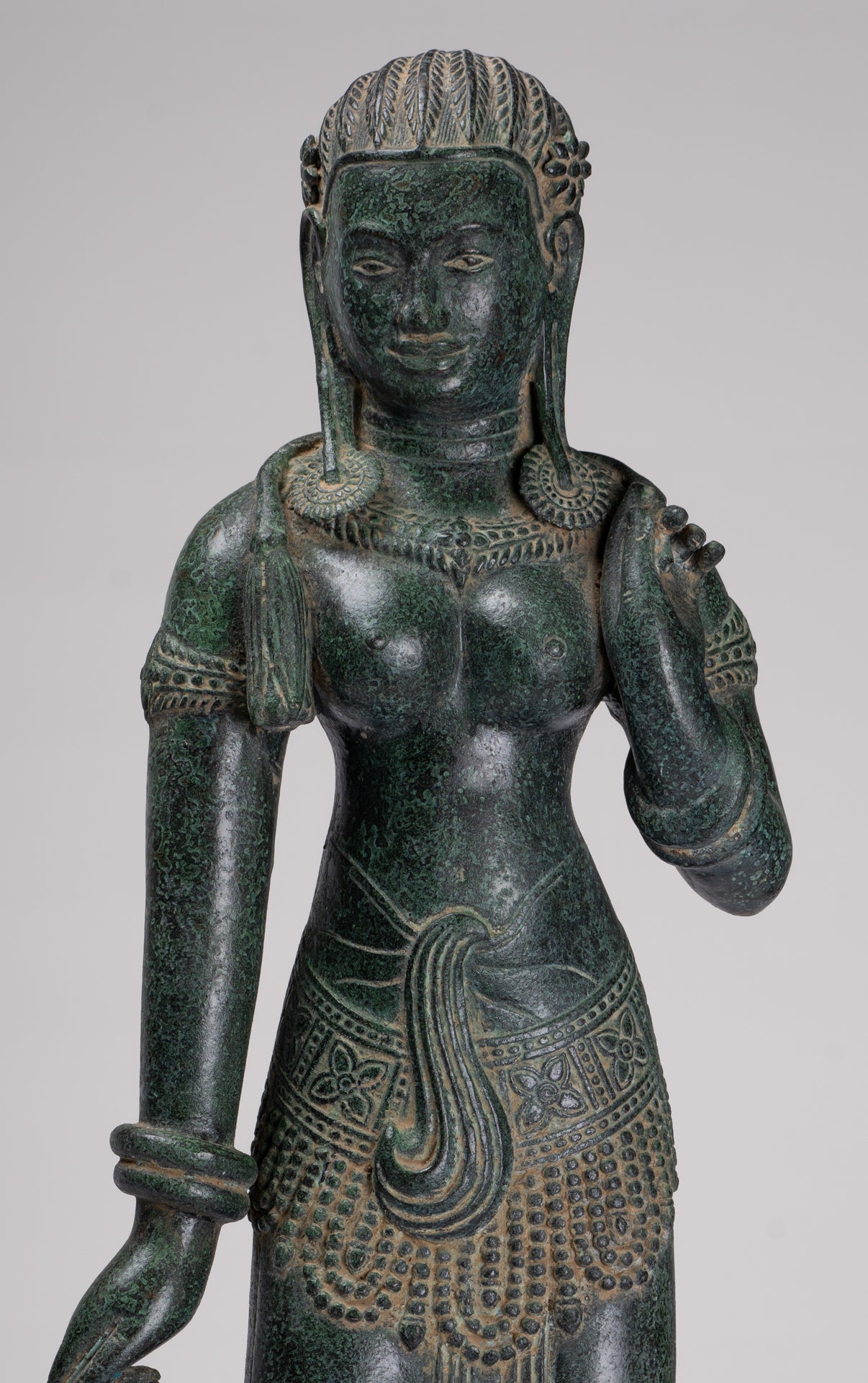 Antique Khmer Style Bronze Banteay Srei Style Standing Devatas - 69cm/28"