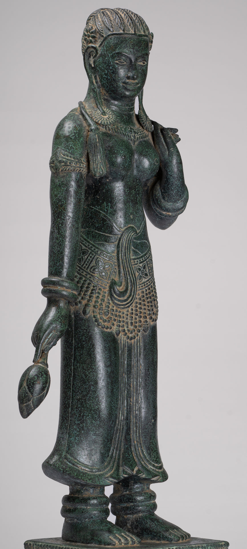 Antique Khmer Style Bronze Banteay Srei Style Standing Devatas - 69cm/28"