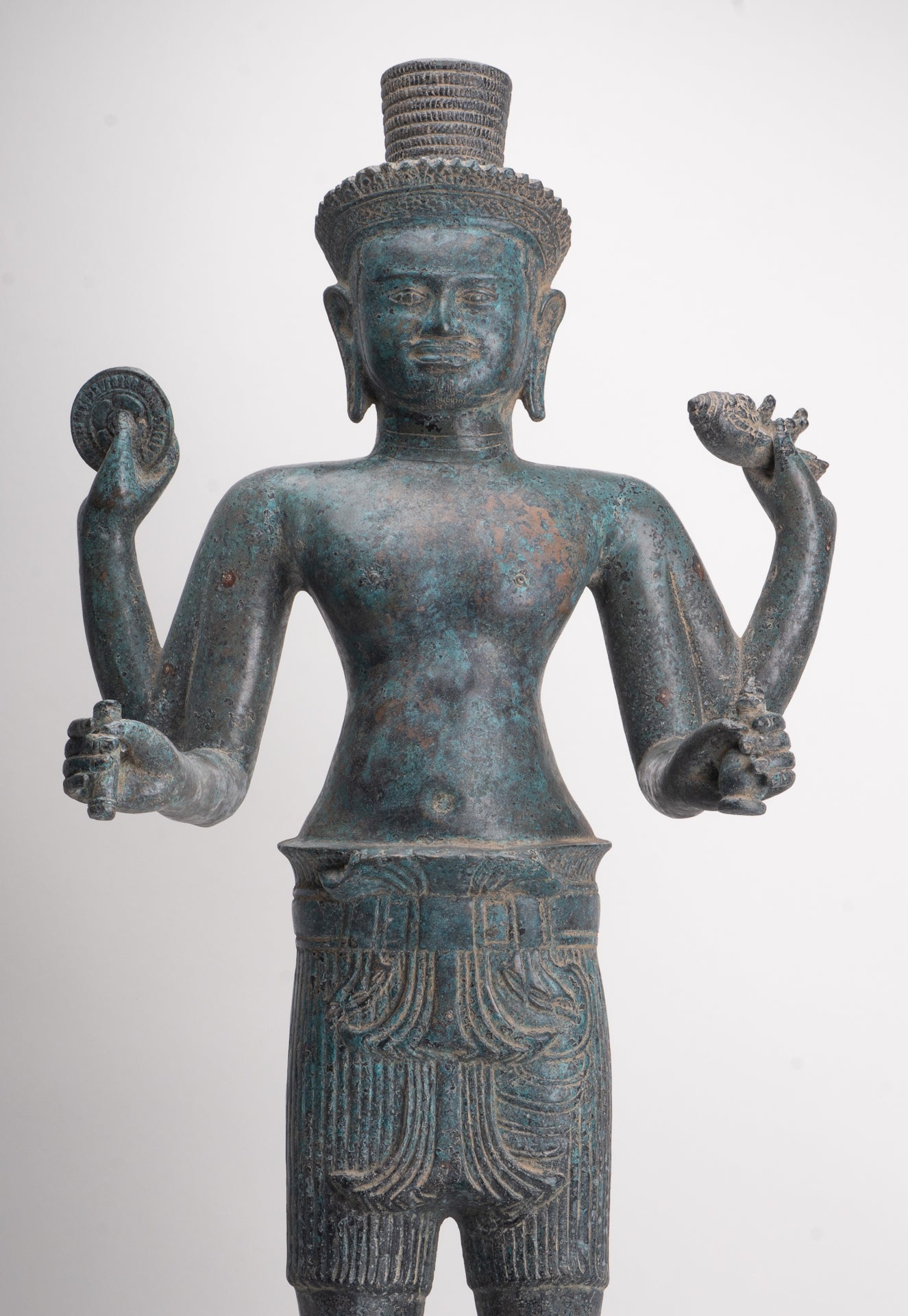 Antique Khmer Style Bronze Koh Ker Standing Vishnu Statue - 84cm/34"