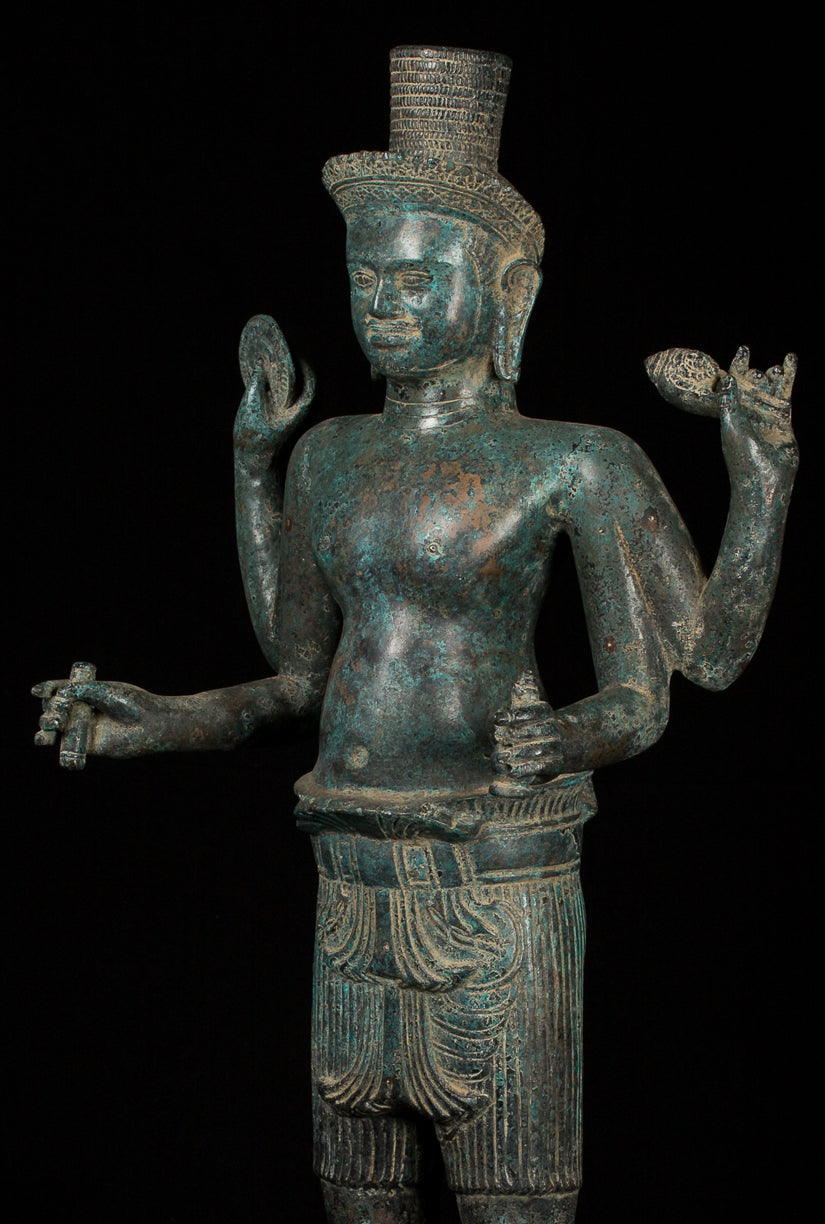 Vishnu - Estatua de Vishnu de bronce de estilo antiguo Khmer Ker de pie - 82cm/32 "