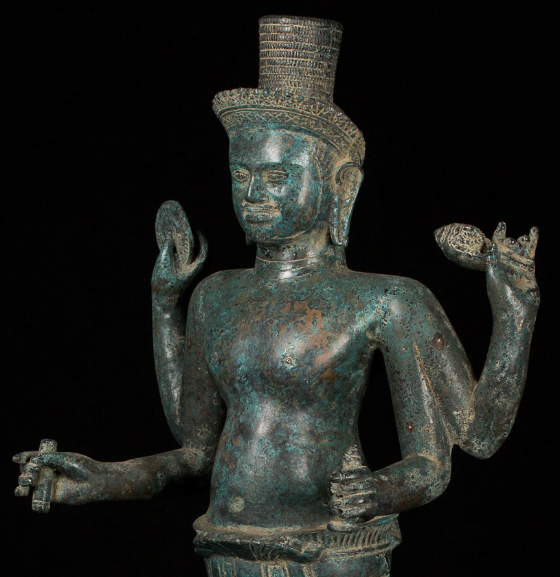 Vishnu - Estatua de Vishnu de bronce de estilo antiguo Khmer Ker de pie - 82cm/32 "
