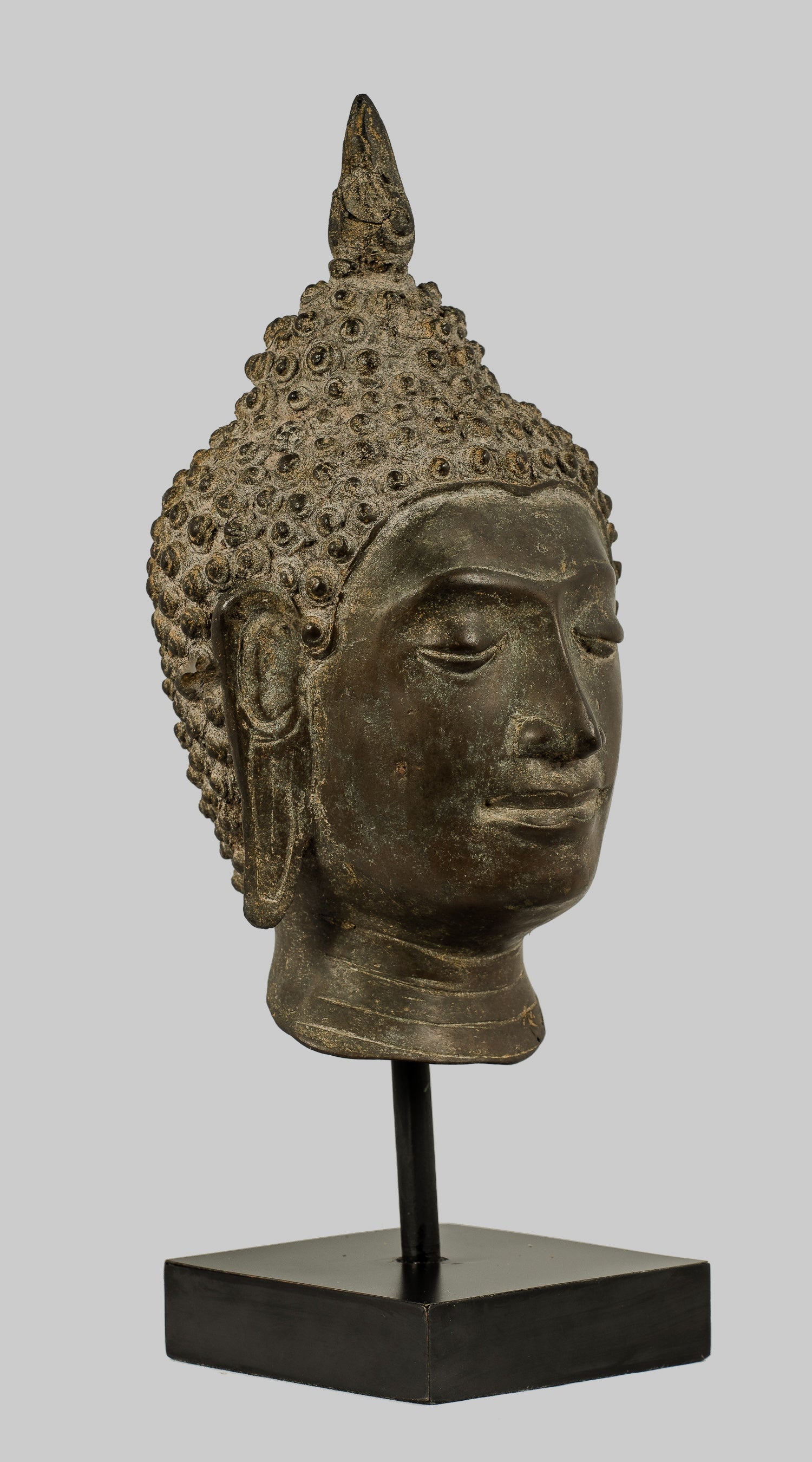 Antike Buddha-Statue – Antike Chiang Saen-Buddha-Kopfstatue aus dem 18. Jahrhundert – 30 cm/12 Zoll