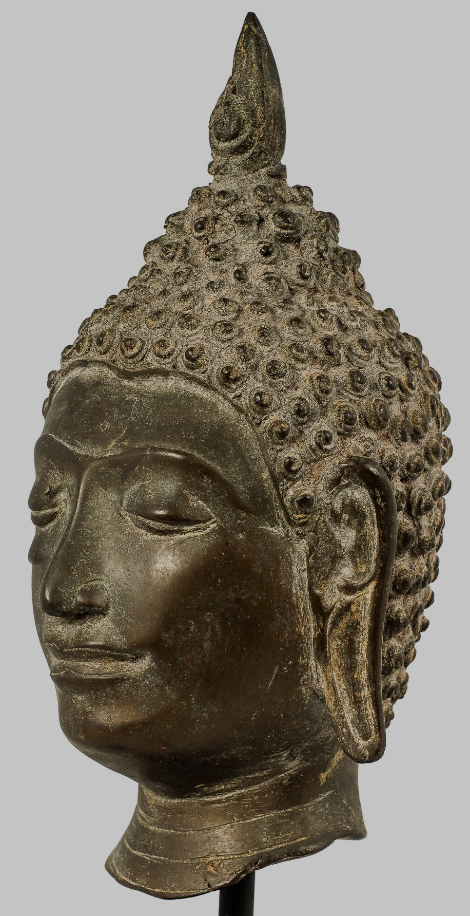 Antike Buddha-Statue – Antike Chiang Saen-Buddha-Kopfstatue aus dem 18. Jahrhundert – 30 cm/12 Zoll