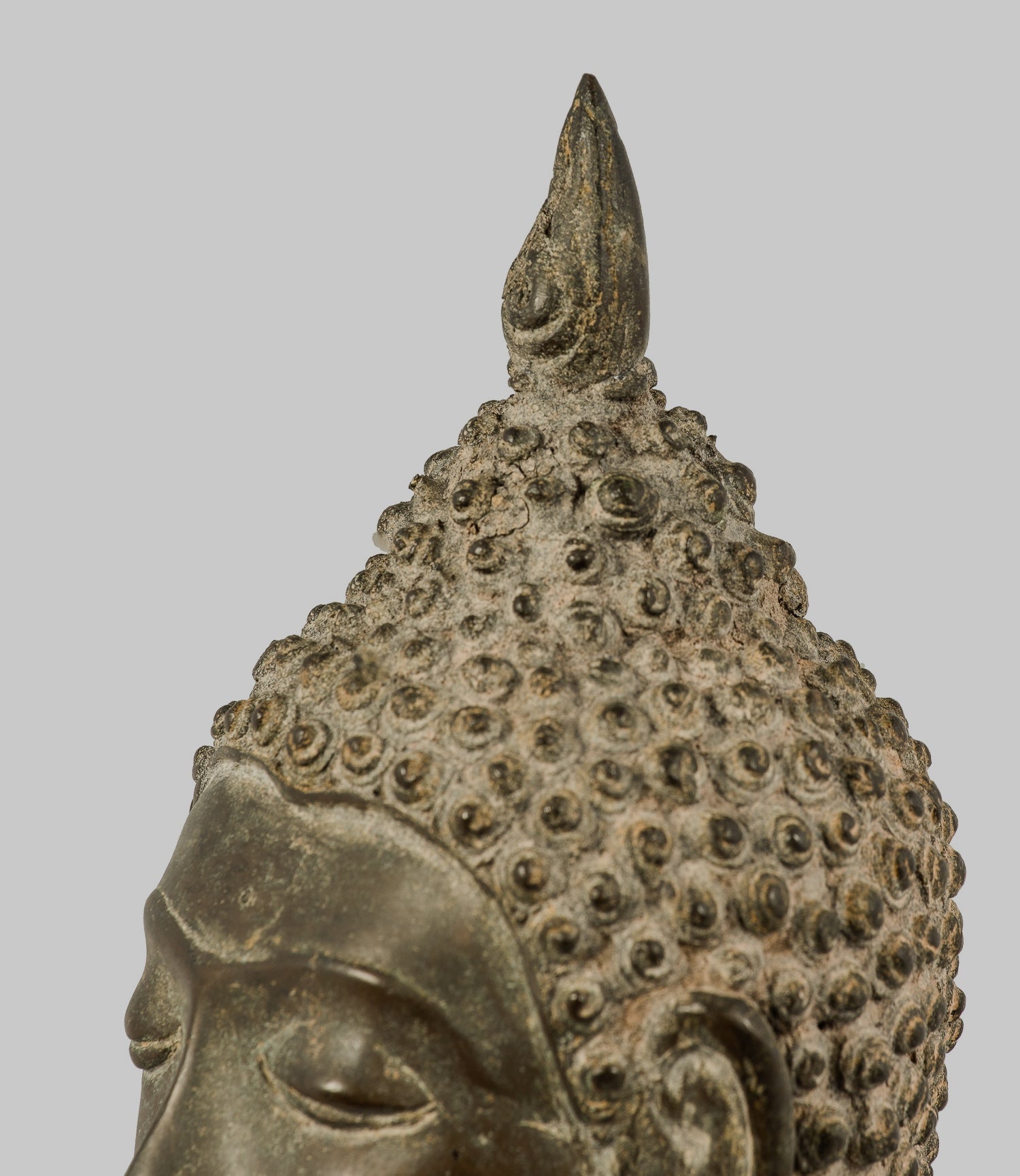 Antike Buddha-Statue – Antike Chiang Saen-Buddha-Kopfstatue aus dem 18. Jahrhundert – 30 cm/12 Zoll