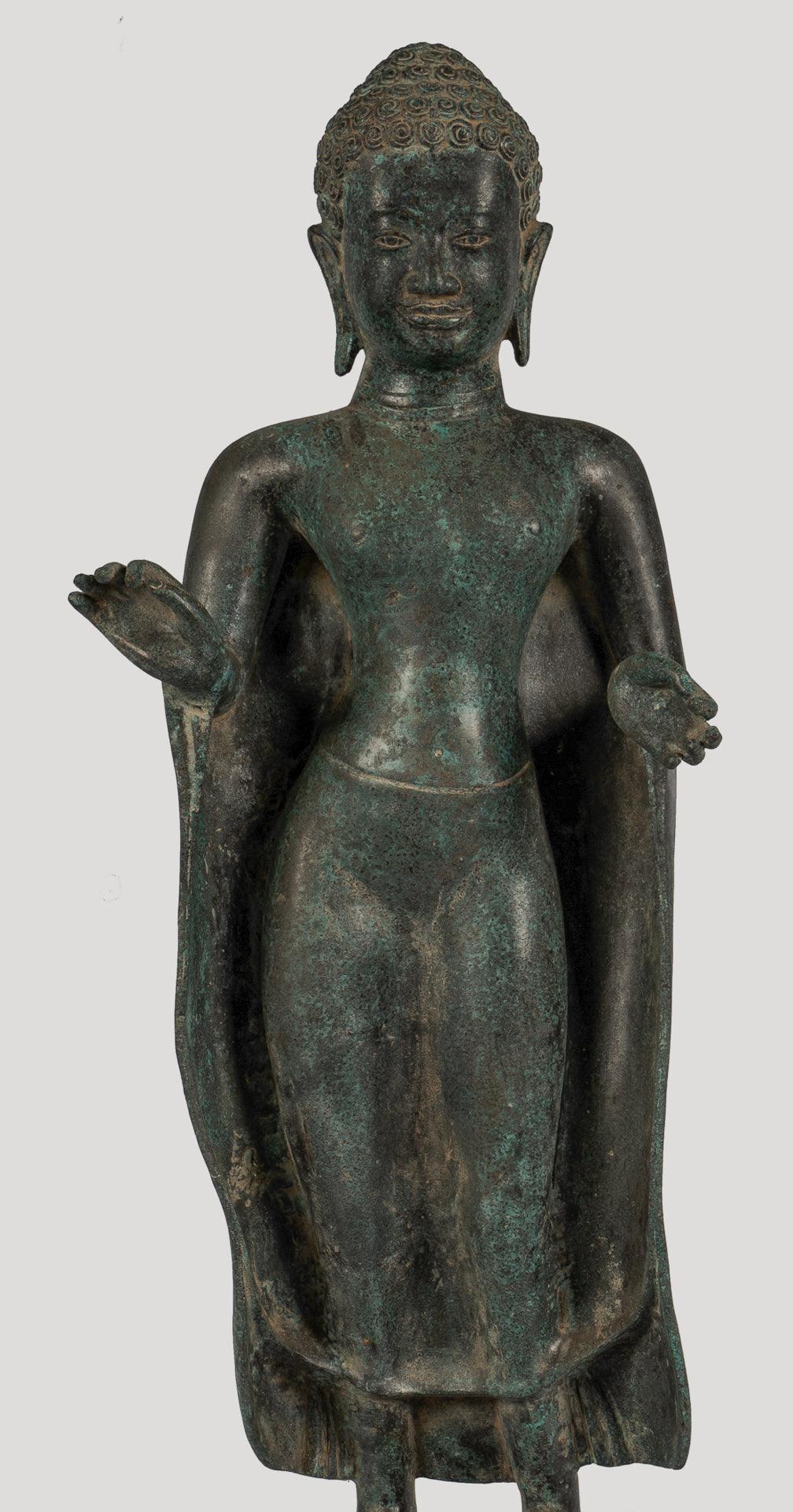 Antique Thai Style Bronze Buddha in Dharmachakra Teaching Mudra - 84cm/34"