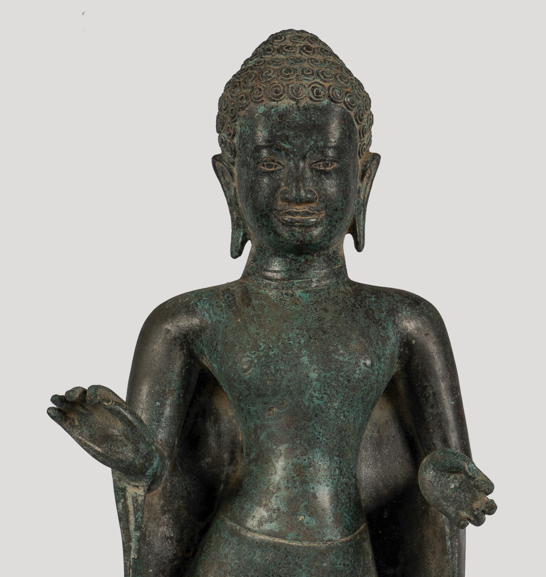 Antique Thai Style Bronze Buddha in Dharmachakra Teaching Mudra - 84cm/34"