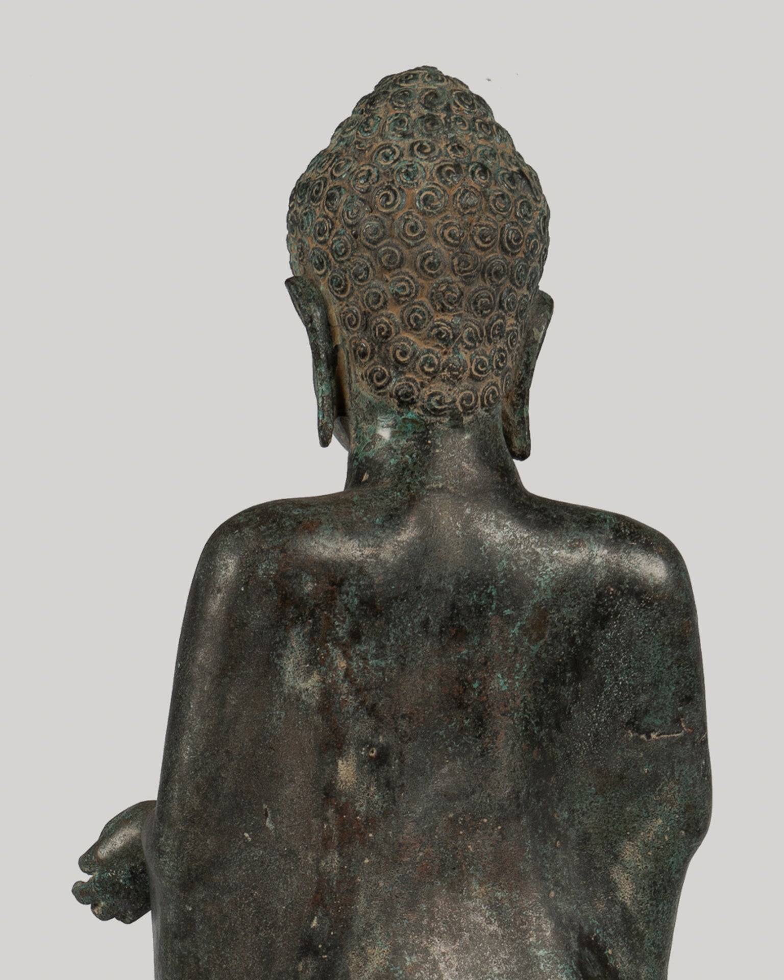 Antique Thai Style Bronze Buddha in Dharmachakra Teaching Mudra - 84cm/34"