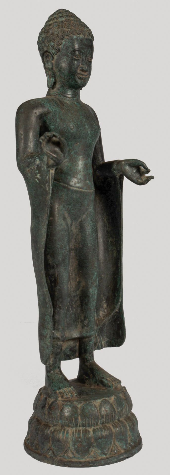 Antique Thai Style Bronze Buddha in Dharmachakra Teaching Mudra - 84cm/34"