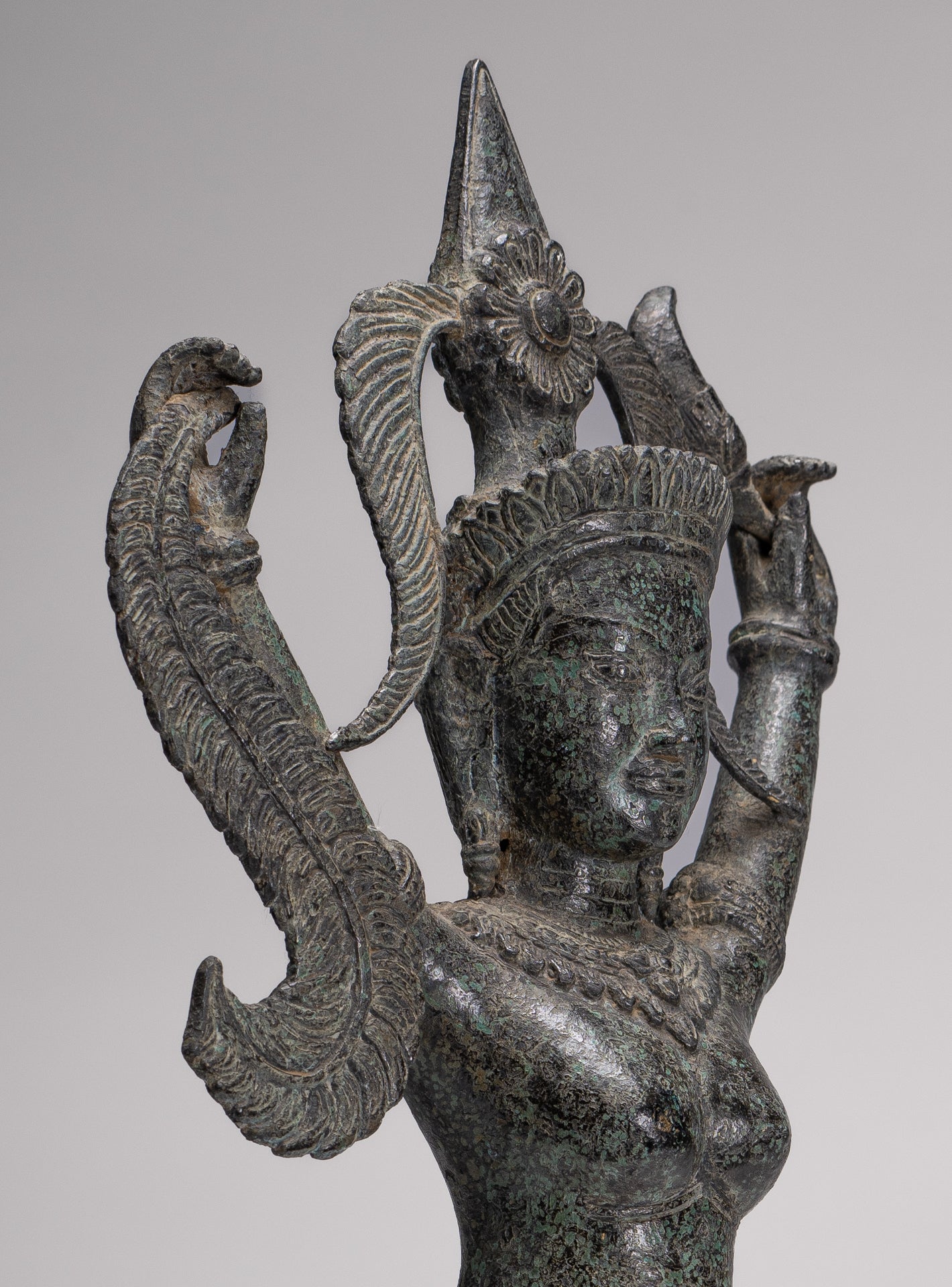 Antique Khmer Style Bronze Standing Apsara or Angel Statue - 55cm/22"