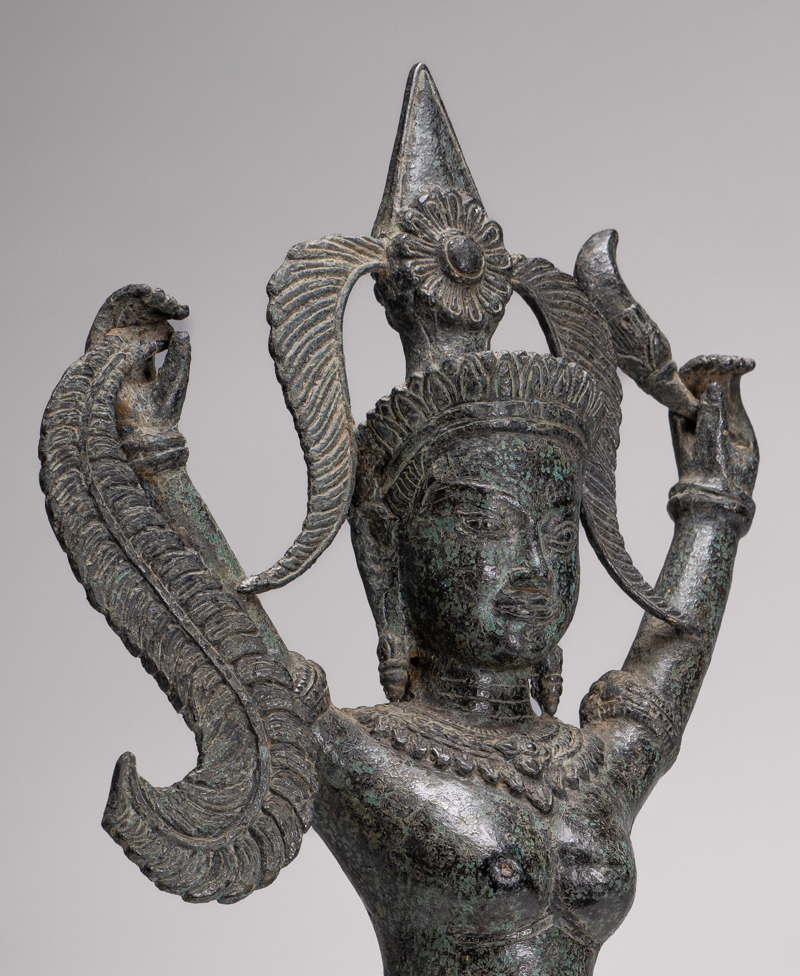 Antique Khmer Style Bronze Standing Apsara or Angel Statue - 55cm/22"