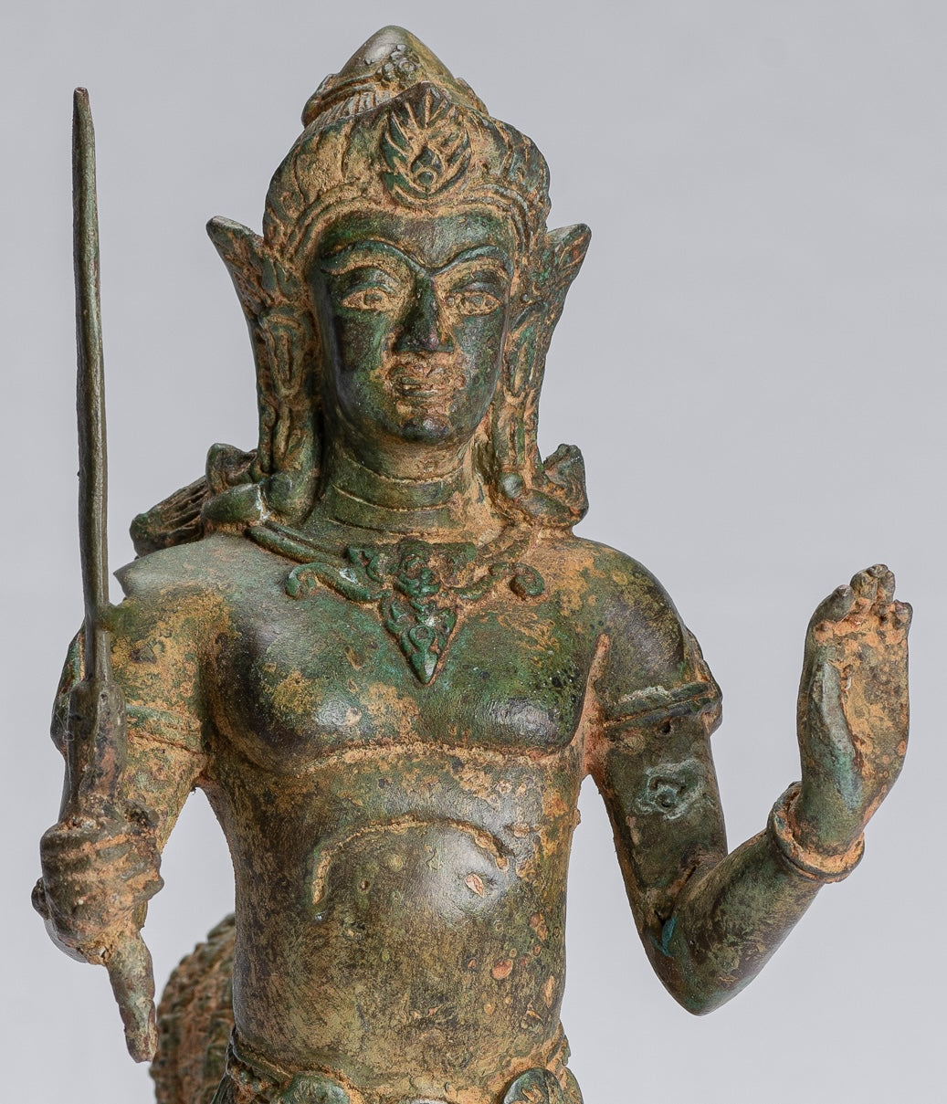 Antique Thai Style Bronze Female Deity with Naga Tail Statue - 22cm/9"