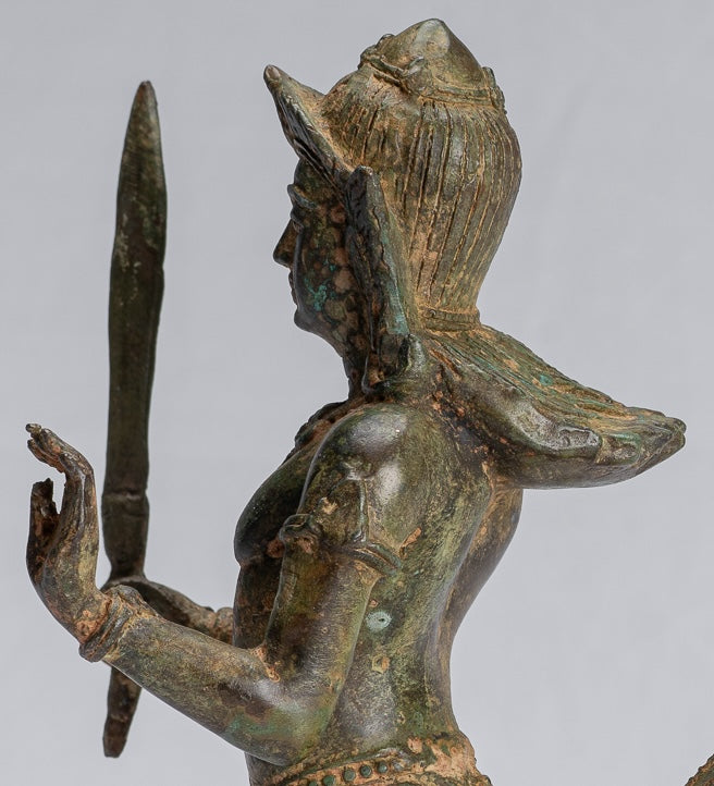 Antique Thai Style Bronze Female Deity with Naga Tail Statue - 22cm/9"