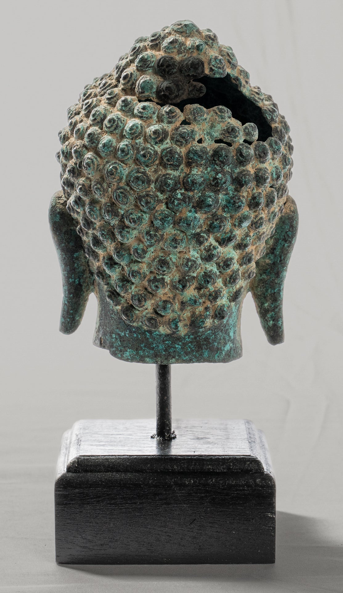 Buddha Statue - Antique Thai Style Mounted Dvaravati Bronze Buddha Head Statue - 20cm/8"