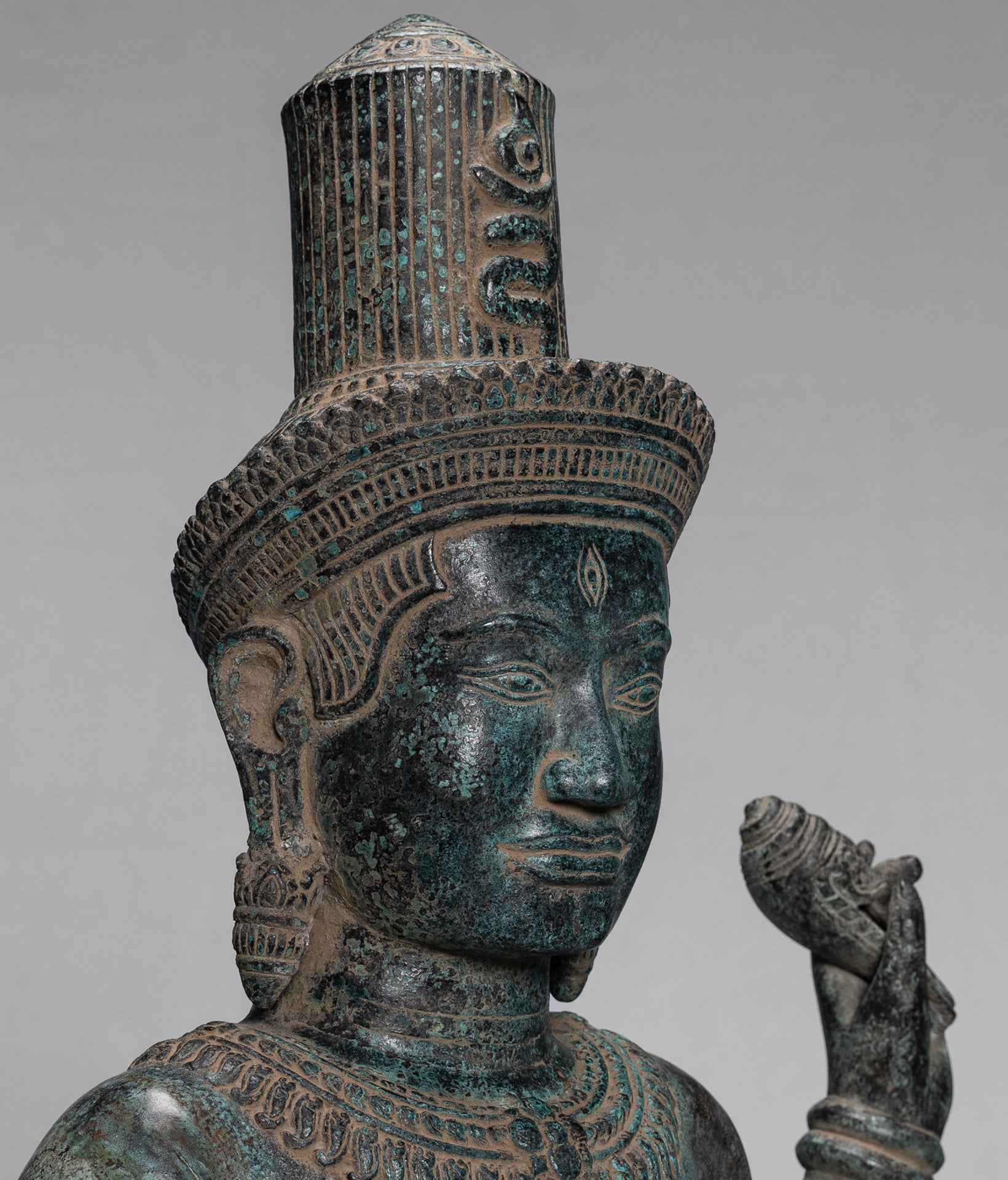 Antique Khmer Style Bronze Standing Bayon Vishnu Statue - Protector - 130cm/52"