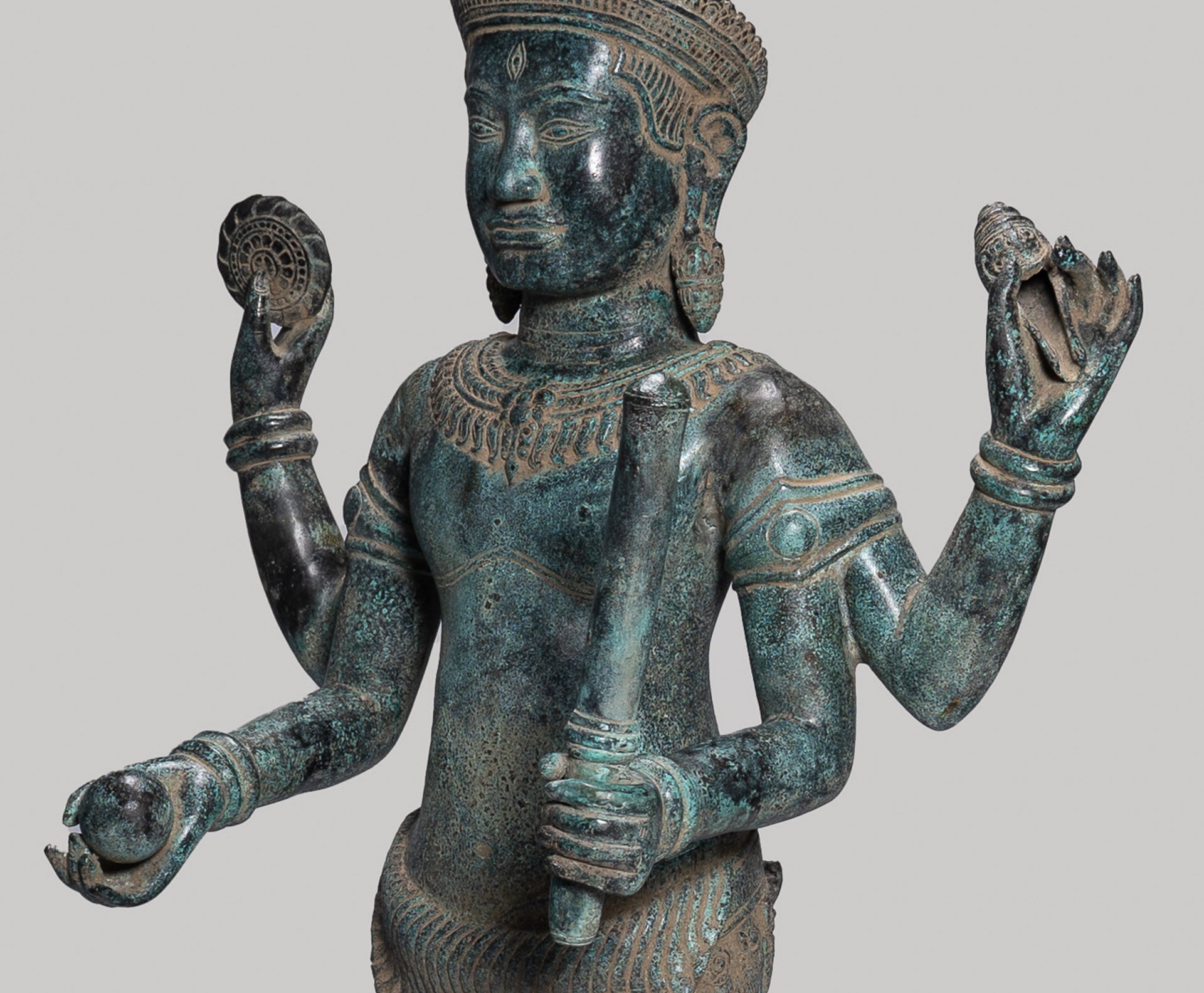 Antique Khmer Style Bronze Standing Bayon Vishnu Statue - Protector - 130cm/52"