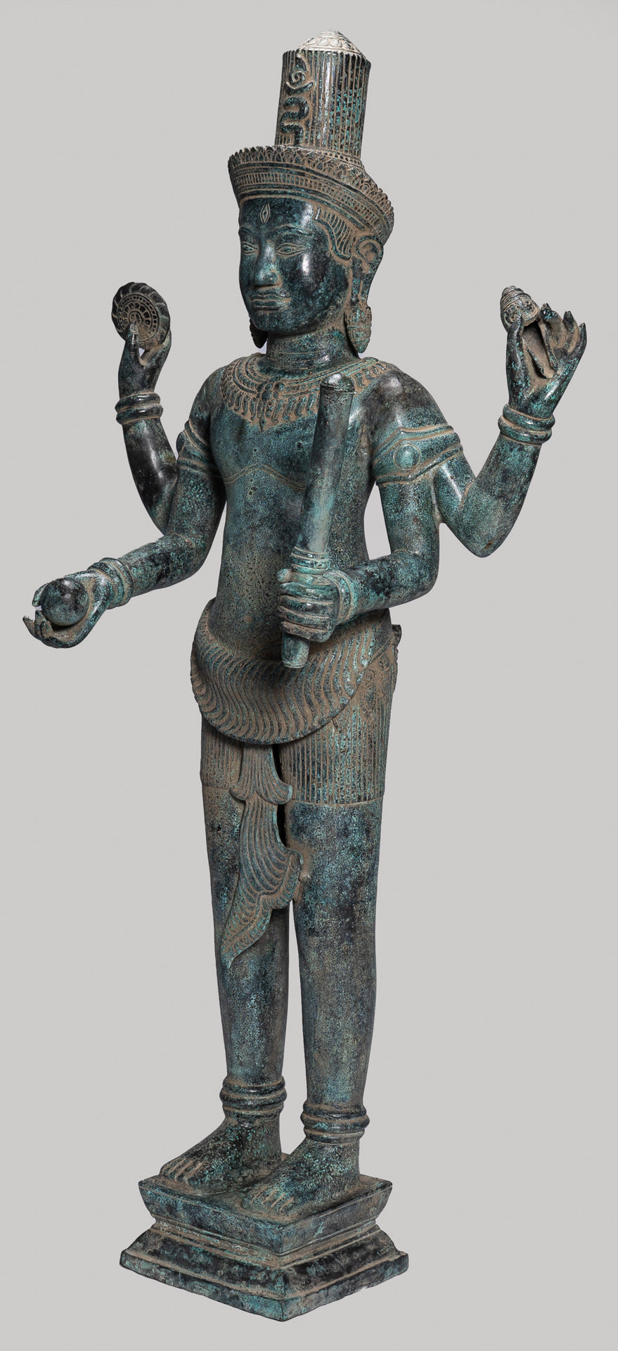 Antique Khmer Style Bronze Standing Bayon Vishnu Statue - Protector - 130cm/52"