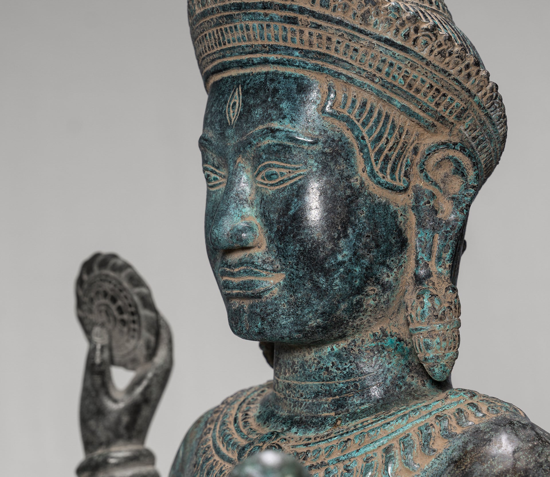 Antique Khmer Style Bronze Standing Bayon Vishnu Statue - Protector - 130cm/52"