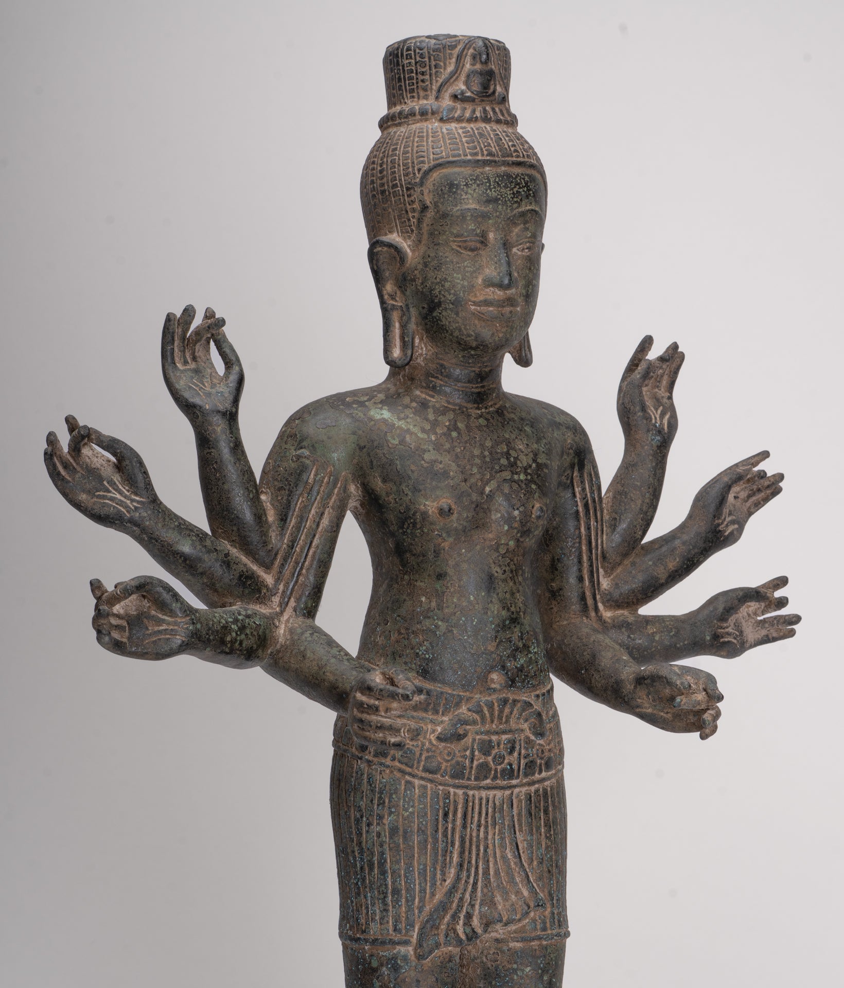 Antique Khmer Style Bronze Bayon Style Lokeshvara Statue - 55cm/22"