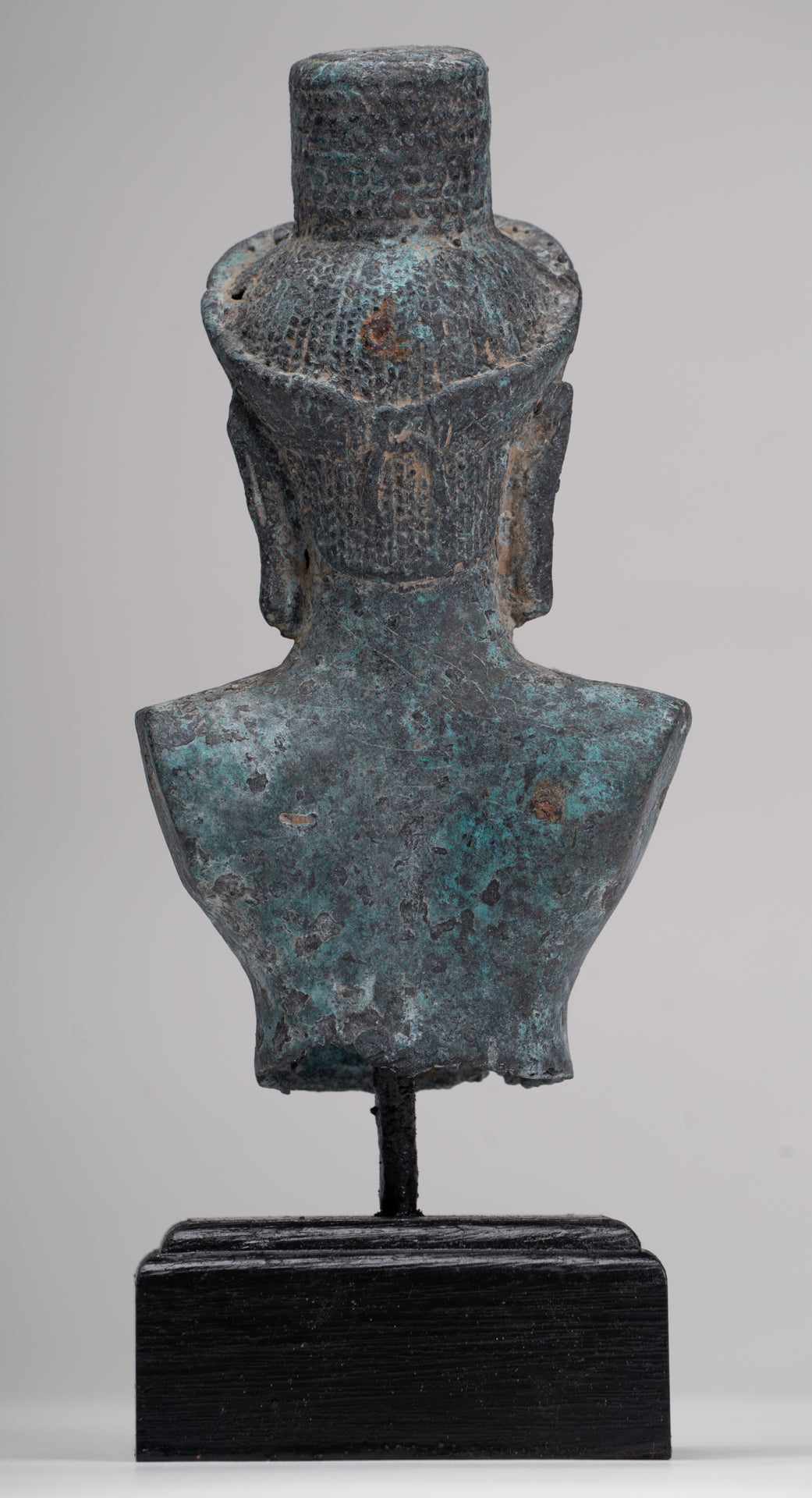 Antique Khmer Style Bronze Mounted Bakheng Shiva Head Statue - 24cm/10"