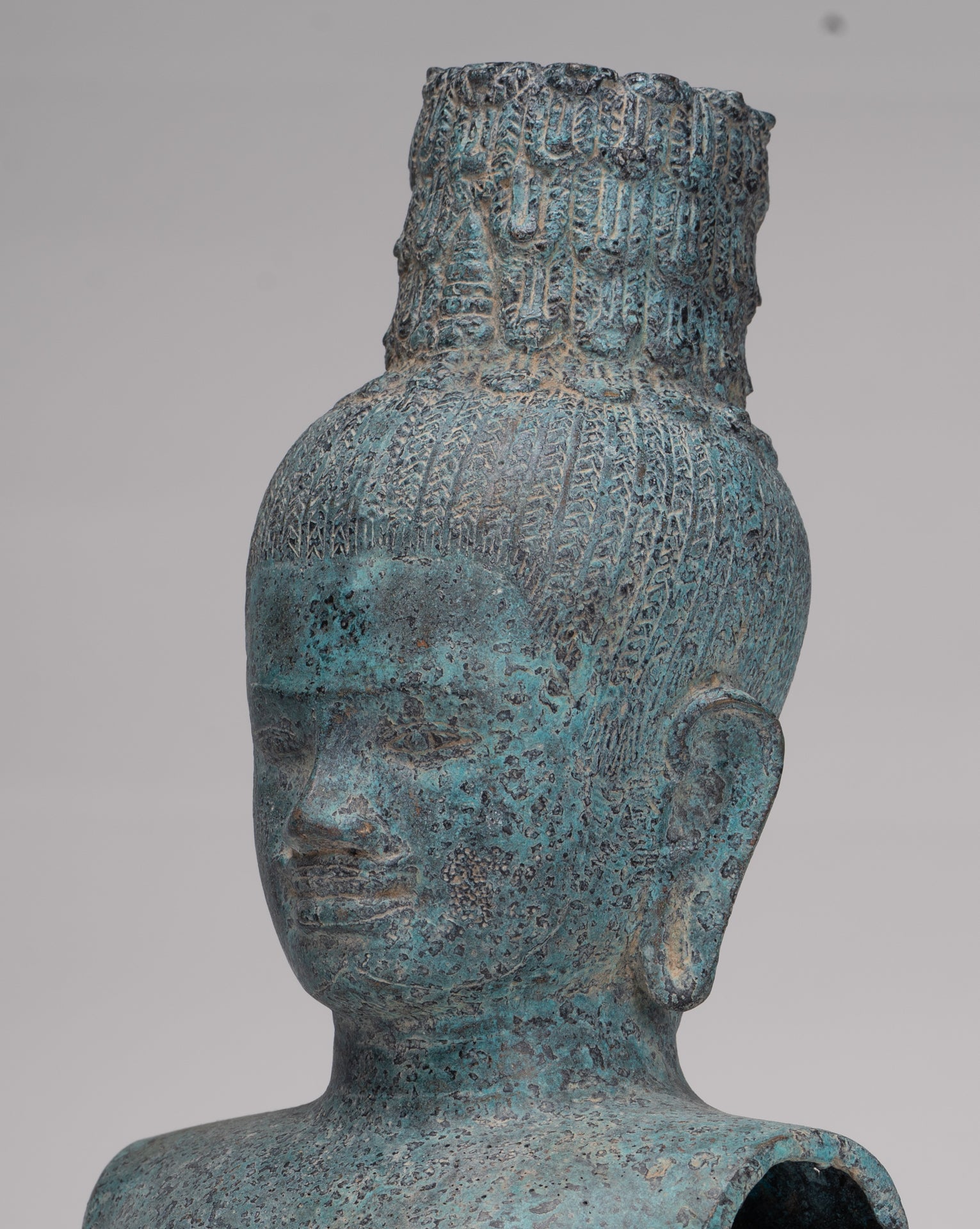 Buddha Statue - Antique Khmer Style Bronze Prakhon Chai Style Maitreya Buddha Torso Statue - 42cm/17"