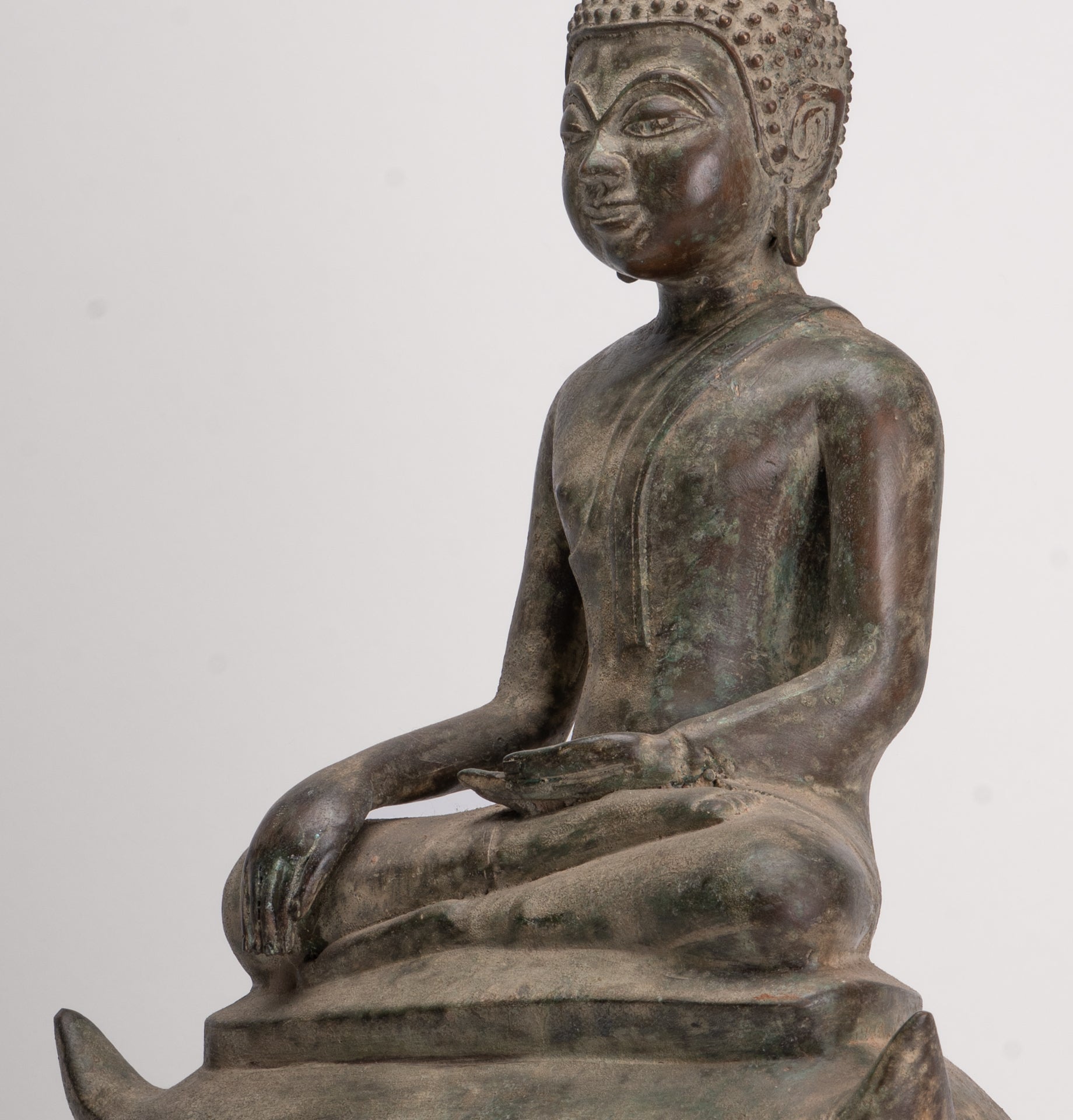 Buddha - Antique Laos Style Seated Bronze Enlightenment Buddha Statue - 54cm/22"