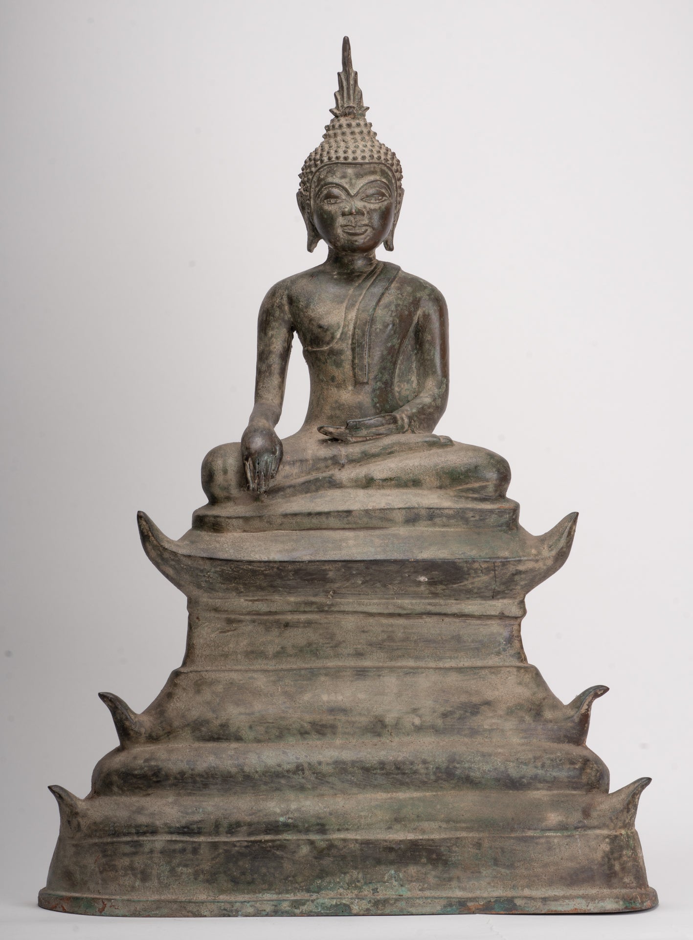 Buddha - Antique Laos Style Seated Bronze Enlightenment Buddha Statue - 54cm/22"