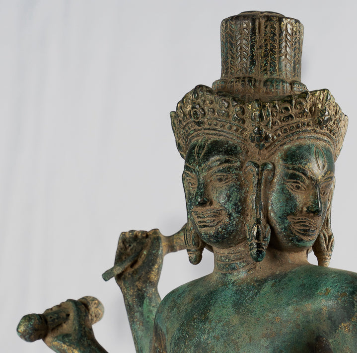 Brahma Statue - Antique Khmer Style Koh Ker Standing Bronze Brahma - Hindu God Creation - 50cm/20"