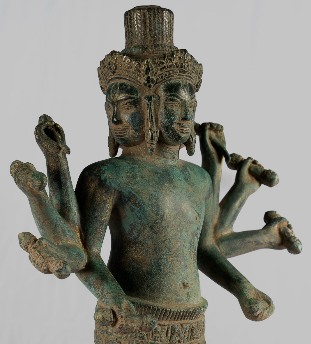 Brahma Statue - Antique Khmer Style Koh Ker Standing Bronze Brahma - Hindu God Creation - 50cm/20"