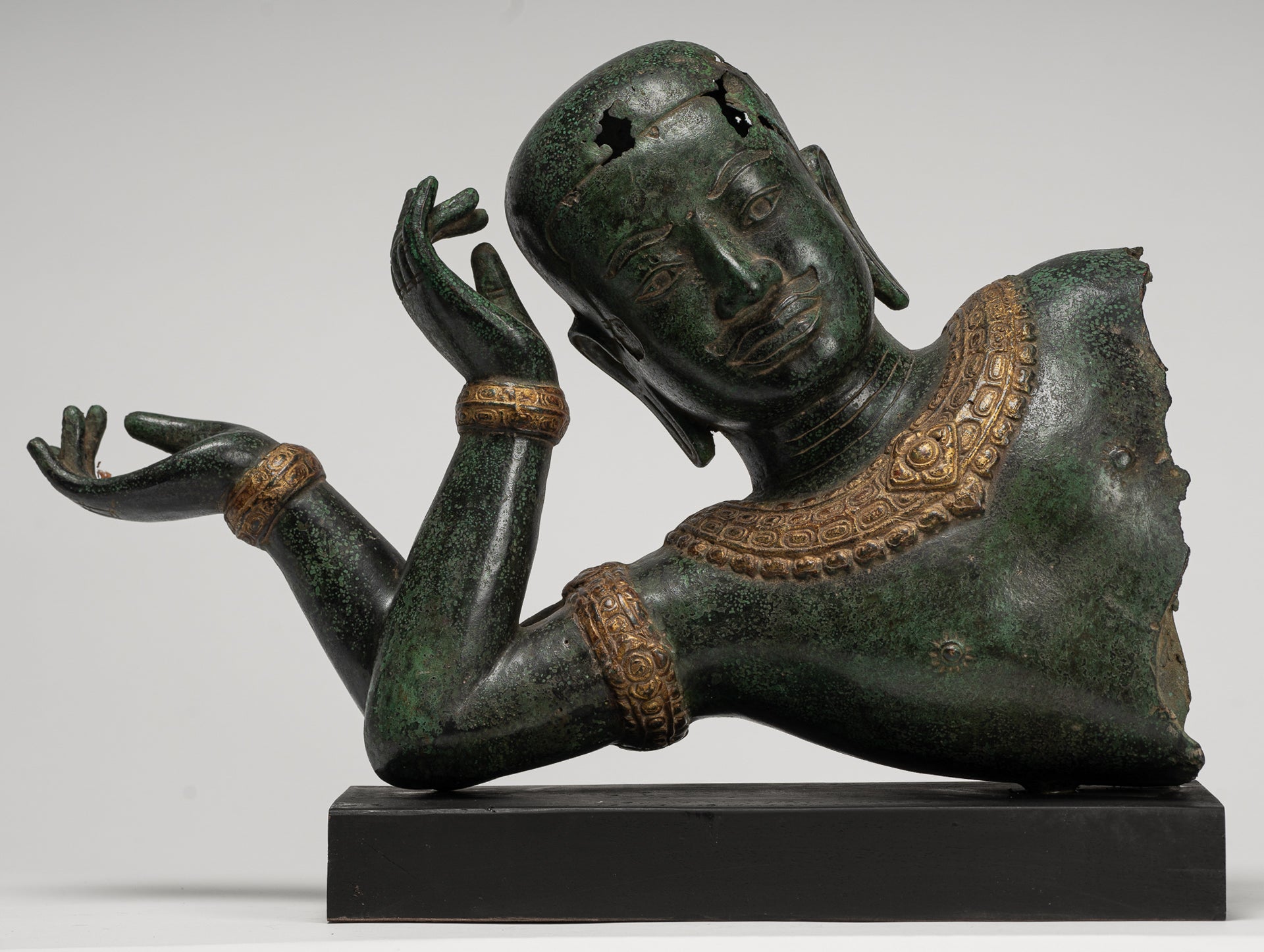 Antique Khmer Style Baphuon Reclining Bronze Vishnu Statue - 32cm/13"