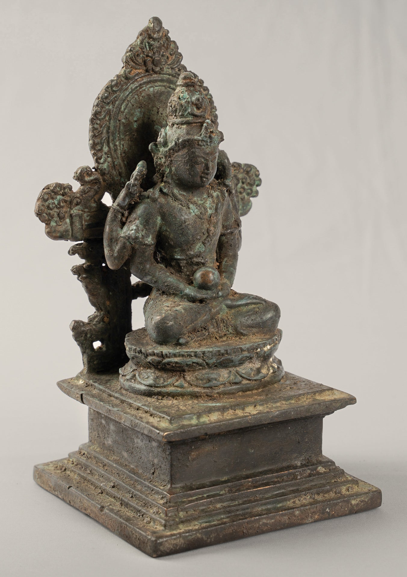 Shiva Statue - Antique Indonesian Style Bronze Javanese Seated 4-Arm Shiva Statue - 20cm/8"